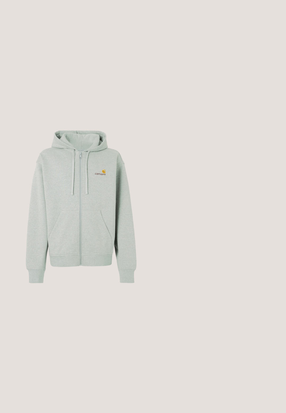 Hellgrauer Reißverschluss-Hoodie mit einer Vordertasche, gerippten Bündchen und einem kleinen orangenen Logo auf der linken Brust. Hergestellt aus weichem, strukturiertem Stoff.; Grüne gesteppte Weste mit runder Halsöffnung, vorderen Druckknöpfen und zwei vertikalen Brusttaschen. Texturiertes Material mit genähten Linien und einem Logolabel.; Weißes Langarm-T-Shirt aus Baumwolle. Mit kleinem goldenem Logo auf der Brust und Rundhalsausschnitt. Einfaches Design und normale Passform.; Schwarze Cordhosen mit lockerer Passform, klassischem Bund und weit geschnittenen Beinen, weicher Textur und ohne sichtbare Muster oder Akzente.; Jordan AIR JORDAN 1 ZM CMFT 2 - Sneaker high - summit white/bicoastal/oxidized green; Graue rechteckige Tasche mit Reißverschlüssen, schwarz-weißem Griff aus Seil an einer Seite und dem Schriftzug "ONLY & SONS" vorne in der Mitte.