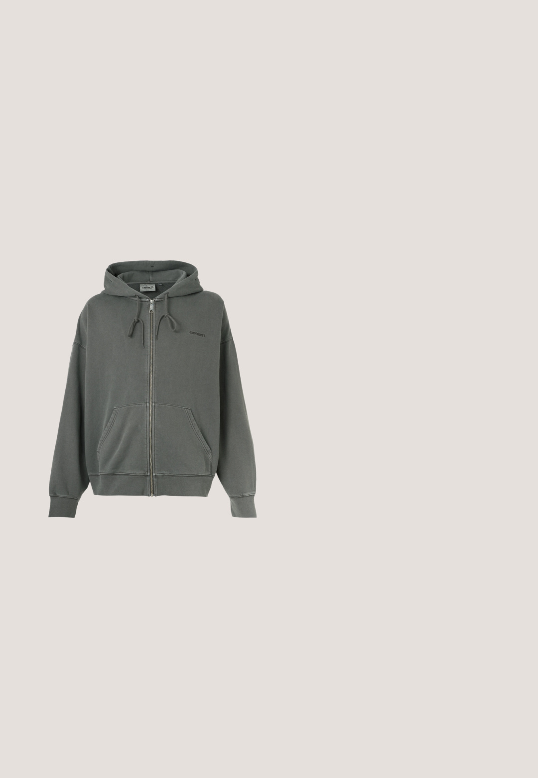 Hoodie zippé gris en mélange de coton doux, avec une capuche à cordon, poches avant et poignets côtelés. Logo de la marque sur la poitrine.; T-shirt blanc uni à manches courtes et col rond avec une étiquette de la marque WEEKDAY visible au niveau du col, présenté sur un fond clair.; Jean droit en denim bleu avec poches avant et passants de ceinture, présentant des détails légèrement décolorés sur les cuisses et les genoux.; Baskets en cuir blanc avec une semelle plateforme imposante, bout rond et six œillets. Texture lisse avec de subtiles détails de couture.; Sac fourre-tout en toile de couleur ivoire, avec des poignées courtes et le texte imprimé "LES DEUX" en lettres noires en gras. Design durable et simple.; Ceinture en cuir marron avec boucle en métal argenté gravée "JACK & JONES", roulée contre un fond gris clair uni.