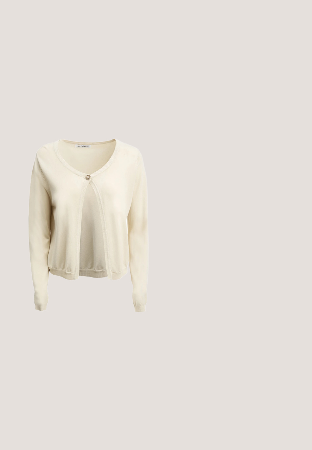 Crèmekleurig vest met een V-hals, lange mouwen en een enkele knoopsluiting. Gemaakt van zachte stof met geribbelde manchetten en zoom. Eenvoudig ontwerp.; Witte lang-sleeve wikkeltop met een V-halslijn en een gestrikt detail aan de voorkant. Gemaakt van zachte stof, met een cropped ontwerp. Gladde textuur.; Tule rok met een zachte roze basis, met een bloemenpatroon in rood en groen. De stof is doorschijnend met geplooide fronsen aan de tailleband.; Roze suède ballerina's met een ronde neus en een decoratieve knoopdetail aan de voorkant. Platte zool en een gladde binnenvoering.; Roze tasje met trekkoord, met getextureerde bloemapplicaties en gouden kettingaccenten op een witte achtergrond.; Lenoites MULBERRYSILK SCRUNCHIE - Haaraccessoire - White