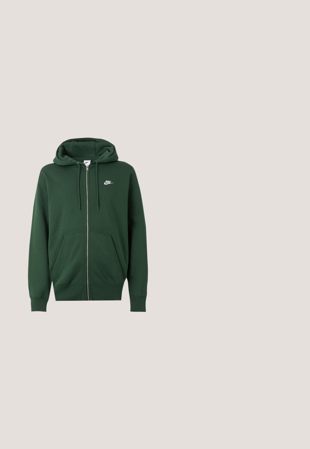 Dunkelgrüner Nike Kapuzenpullover mit Reißverschluss, Fronttaschen, Kordelzugkapuze und weißem Nike-Logo auf der linken Brust.; Dunkelgrünes T-Shirt aus weichem Stoff, mit Rundhalsausschnitt und kurzen Ärmeln. Gesticktes "nike"-Logo in einem etwas dunkleren Grün.; Cremefarbene Sweatpants mit einem elastischen Bund, schmal zulaufenden Beinen und einer lockeren Passform. Hergestellt aus weichem, leichtem Material.; Jordan AIR JORDAN 1 ZM CMFT 2 - Sneaker high - summit white/bicoastal/oxidized green; Graue rechteckige Tasche mit Reißverschlüssen, schwarz-weißem Griff aus Seil an einer Seite und dem Schriftzug "ONLY & SONS" vorne in der Mitte.; DARKAI TENNIS LONG UNISEX - Halskette - silver-coloured