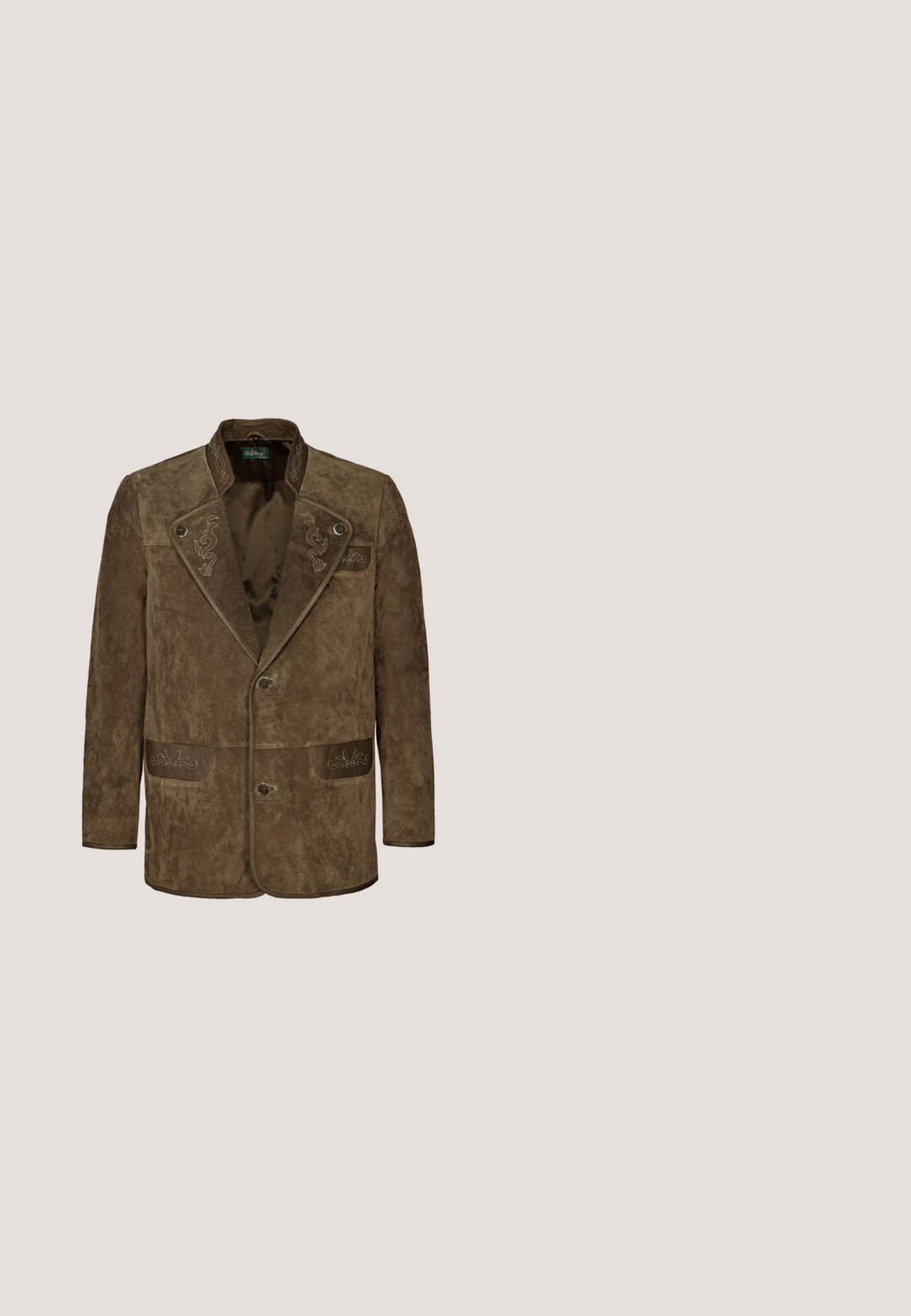 Bruine suède jas met geborduurde accenten op de kraag en zakken. Heeft een enkelvoudig ontwerp en twee knopen.; Donkerblauwe denim shirt met button-down kraag, oranje label op de borstzak en witte knopen. Zachte textuur met contrasterende stikseldetails.; Bruine corduroybroek met een recht model, voorzien van een knoopsluiting aan de voorkant en standaard riemlussen. Soepele textuur en een klassieke snit.; Harley Davidson VNTGMOTO SHORT RIDING APPROVED - Cowboy-/Bikerlaarsjes - brown; Minimalistisch Skagen polshorloge met donkergrijze wijzerplaat, gouden uurmarkeringen, rode secondenwijzer, zilveren kast en bruine leren band.; Bruine leren riem met een gladde textuur, voorzien van een zilveren metalen rechthoekige gesp en een logo dat op de leren band is gedrukt.