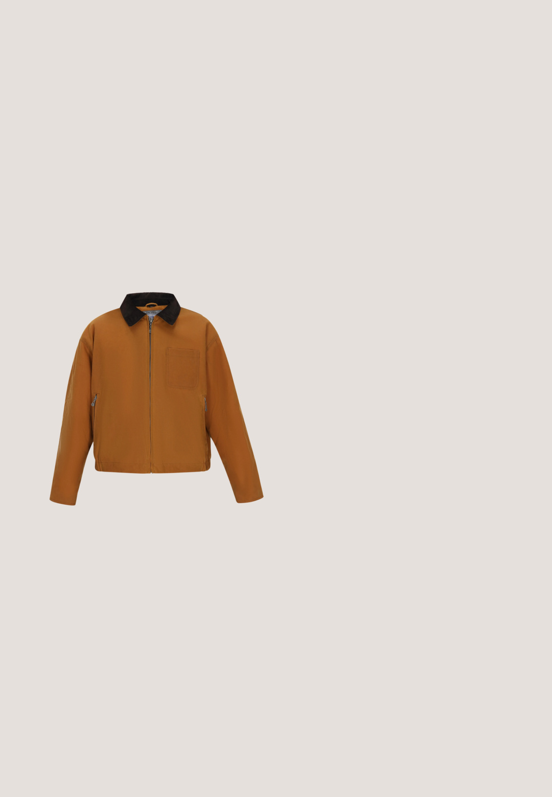 Veste marron avec un col noir, fermeture éclair à l'avant et poches latérales. Présente un design oversized et une poche plaquée unique sur la poitrine.; Cardigan en tricot noir à côtes avec des manches longues, un décolleté en V et des boutons sur le devant. Présente des poignets de manche évasés et un léger éclat.; Bottine en cuir noir avec un bout pointu et un talon de hauteur moyenne. Texture lisse avec un design minimaliste et sans embellissements visibles.; Lunettes de soleil noires avec une monture chunky et angulaire, verres sombres et subtils accents dorés sur les branches, présentant une finition brillante.; Sac en peluche imitation fourrure à motifs léopard avec une texture douce, une forme légèrement conique et une bandoulière en cuir noir avec des accents en métal doré.; Barrette en or présentant un design de feuille avec des bords texturés et un centre courbé, fabriquée en métal avec une finition lisse.