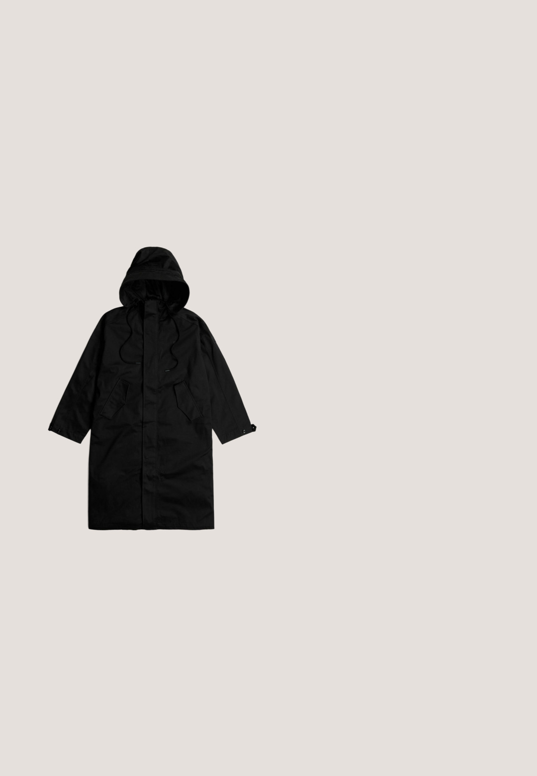 Lange zwarte regenjas met kap, voorzakken, trekkoorden en knoopmanchetten, plat gelegd op een witte achtergrond.; Zwarte pullover hoodie met kangoeroezak, geribde boorden en een relaxte pasvorm.; Zwarte katoenen t-shirt met korte mouwen, met een kleine witte graphic tekst van "PEGAIDOR PGDR" op de voorkant. Eenvoudig ontwerp met ronde hals.; Pegador TANAMI WIDE PANTS - Cargobroek - black; Zwarte sneaker met een chunky ontwerp, voorzien van een gestructureerde bovenkant, mesh panelen en een dikke rubberen zool. Reflecterende veters en merkdetails zijn zichtbaar.; Zwarte nylon schoudertas met een gebogen vorm, verstelbare schouderriem, voorvak met sluiting, blauwe accenten en logo-detail.