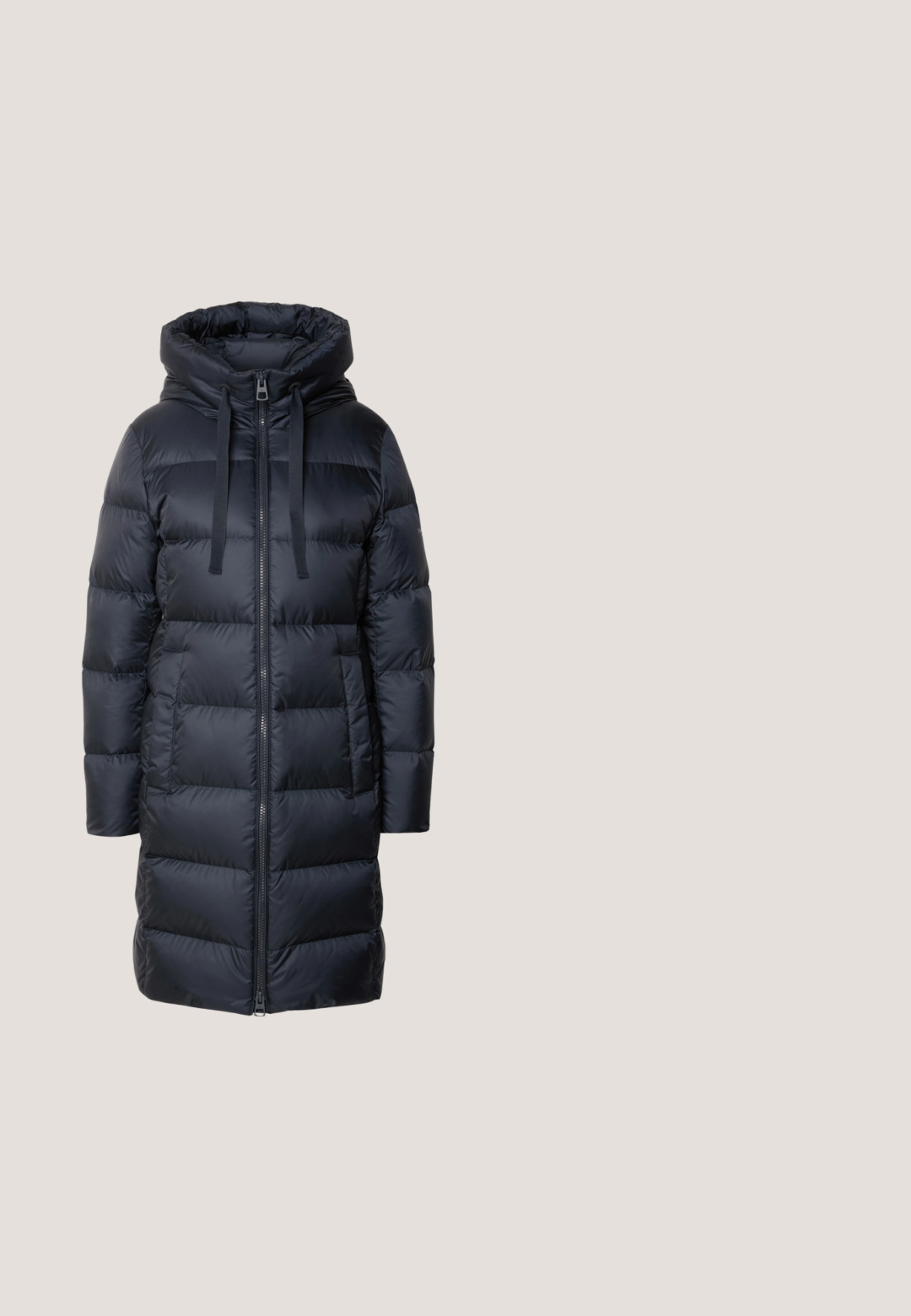 Marc O'Polo Dunfrakker - navy; Grå cardigan med lange ærmer lavet af ribstrikket stof, med rund halsudskæring og seks frontknapper med en let glans.; Sorte skinny jeans lavet af denim, med en front knappelukning, nitter på lommerne og en glat tekstur.; Sorte atletiske sko lavet af mesh med en struktureret overdel, der har grå snørebånd, hvide hæl-accenter og en hvidstribet sål.; Sort tote-taske med dobbelte håndtag, aftagelig skulderrem og frontlomme med klap og "Anna Field"-logo i gyldent bogstav.; Par sølv hoop-øreringe med en rillede tekstur og sekskantede endedetaljer, med lige stiftbagside til gennemborede ører.