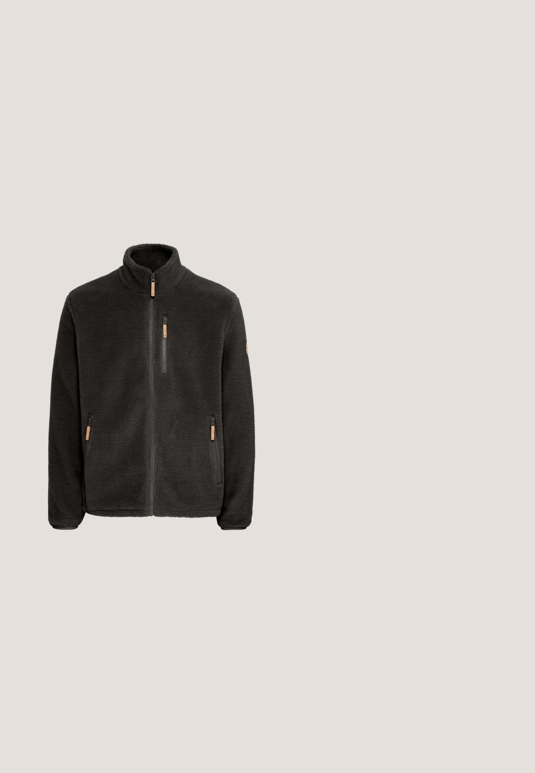 Fleece jack in donkergrijs, met een hoge kraag, een voorrits en twee zijzakken met rits en houten accenten. Zachte, gestructureerde stof.; Zwarte longsleeve sweatshirt met ronde hals en lange mouwen, voorzien van een klein wit rond logo op de linkerborst, ribgebreide boorden en onderrand.; Witte t-shirt met korte mouwen, gemaakt van katoen. Heeft een klein zwart logo op de linkerborst. Rechte zoom en ronde hals.; Beige cargobroek gemaakt van lichtgewicht stof, met zijzakken, een knoopsluiting en rechte pijpen. Gladde textuur met nette naden.; Calvin Klein Jeans EVA RUNNER LACE - Sneakers laag - bright white/black; Zwart en grijs Calvin Klein schoudertasje met ruitpatroon, voorzak met ritssluiting en verstelbare riem op een witte achtergrond.