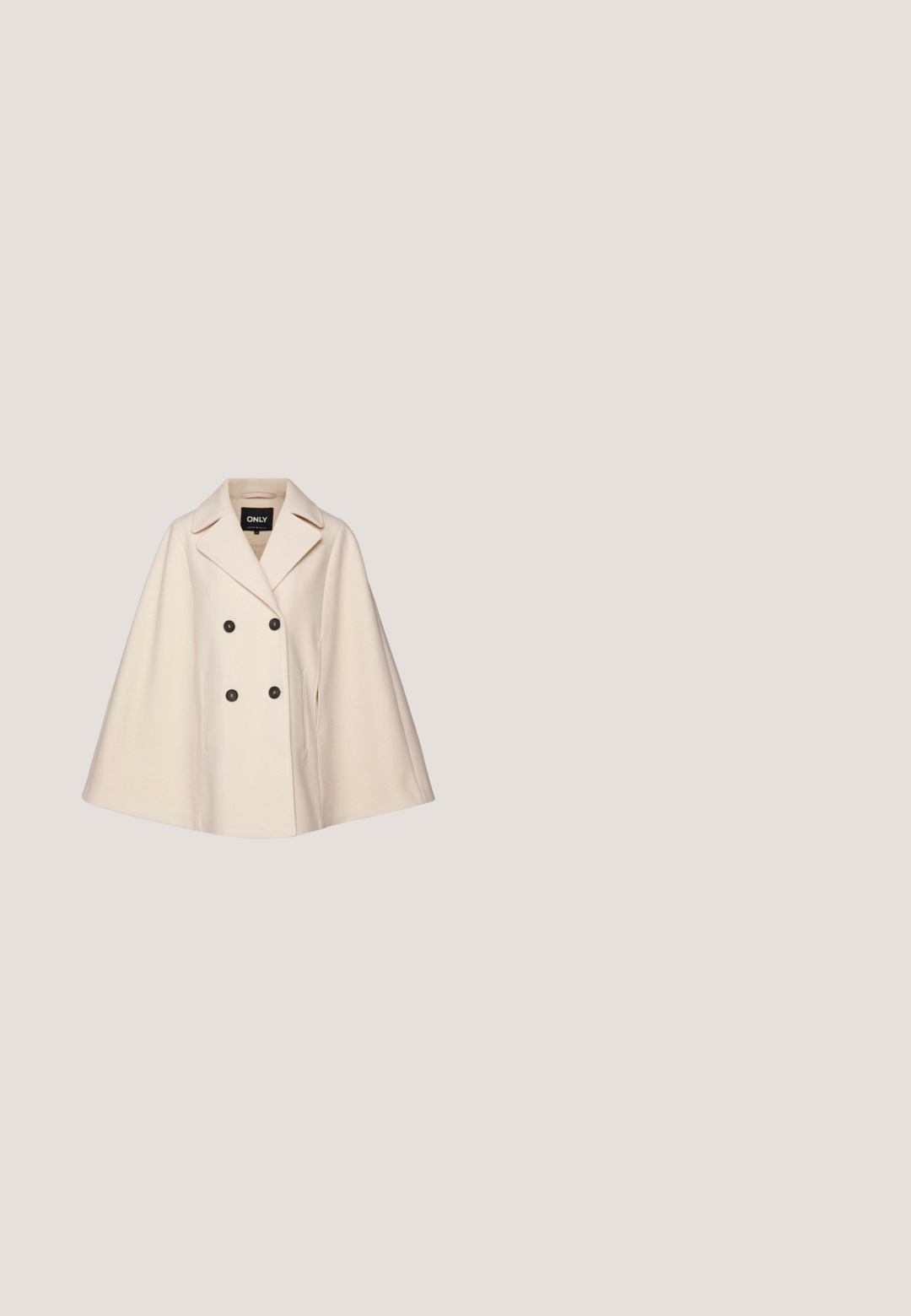 Manteau cape en mélange de laine beige avec un design croisé, grands revers et deux poches latérales ; présente des boutons foncés et une texture douce.; Une robe sans manches avec un motif de serpent beige et noir, un col rond et une fermeture éclair dans le dos.; RAID CANNON - Bottes à plateau - white; Lunettes de soleil noires style œil de chat avec des montures épaisses et des verres teintés foncés, présentées sur fond blanc.; Sac à main en cuir noir avec une poignée supérieure, une bandoulière amovible et un fermoir rectangulaire doré sur le rabat avant.; Bandeau noir rembourré avec un groupe de petites perles blanches attachées d'un côté sur fond blanc.