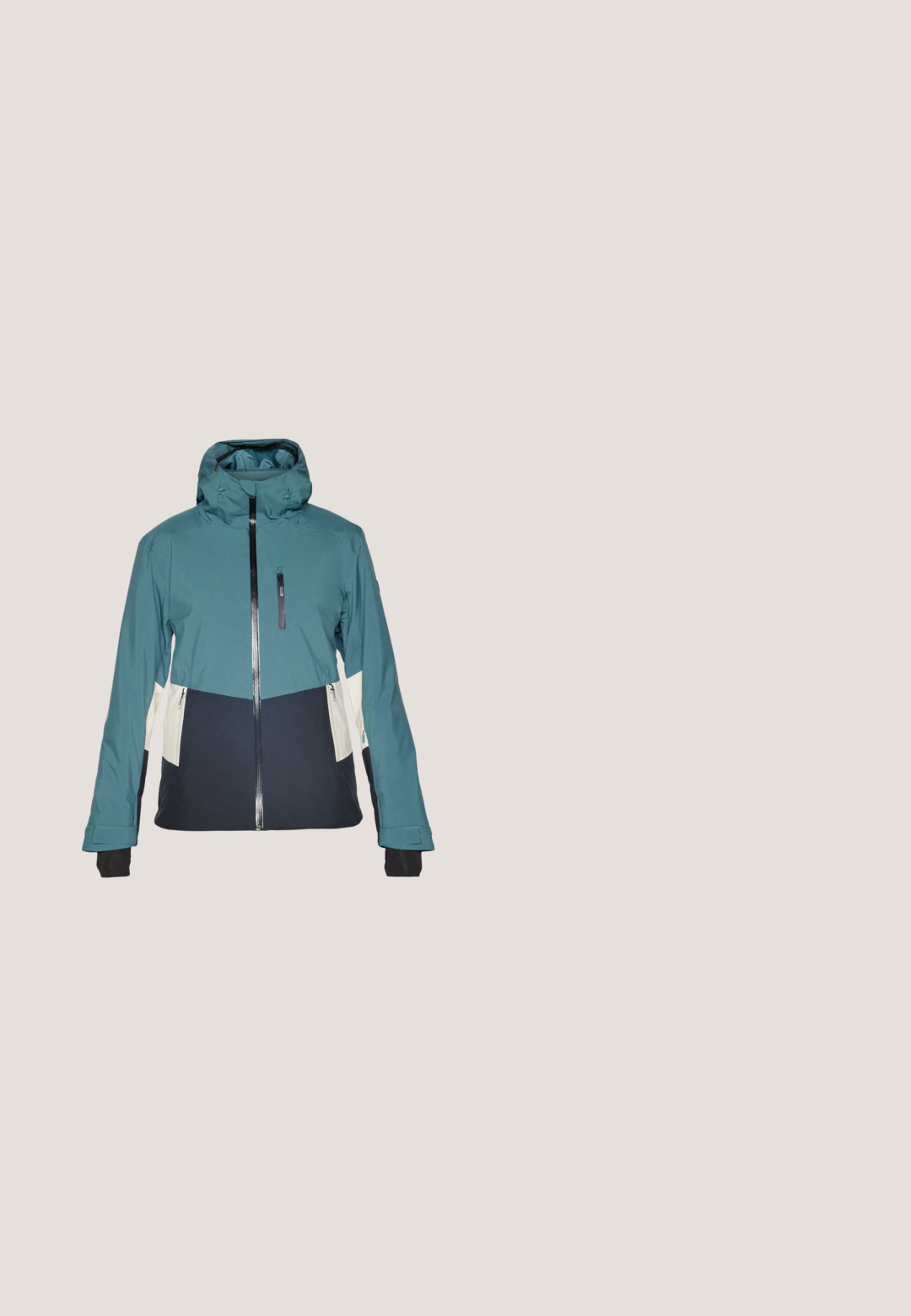 Veste turquoise et noire avec une capuche ajustée, fermeture éclair et poches zippées. Présente des panneaux crème contrastants et des poignets élastiques.; Pull léger en polaire couleur menthe avec un col à demi-zip. Présente des rayures iridescentes sur les manches et un matériau texturé.; T-shirt blanc à manches courtes avec un graphisme de tranche de pain tartinée de confiture rouge et le texte « LET'S JAM » en lettres rouges au-dessus.; Pantalons cargo beiges en matériau léger, avec une taille élastique, des jambes larges et des poches latérales pour le rangement.; Chaussure de sport rose clair avec dessus en tissu texturé, semelle en caoutchouc et design en couches. Elle est dotée de lacets et d'un logo sur le côté.; Sac à bandoulière gris ardoise avec une sangle rembourrée, poche zippée à l'avant, design minimaliste et forme rectangulaire. Fabriqué en tissu durable.