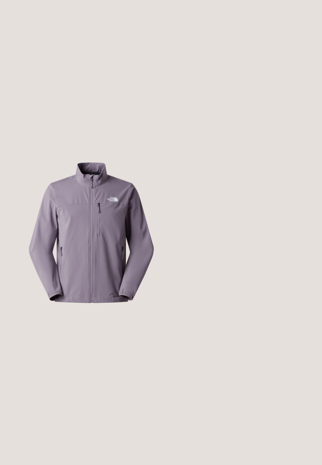 Vaaleanvioletti softshell-takki, jossa pystykaulus, etuvetoketju ja pystysuora rintatasku. Takissa on vetoketjulliset sivutaskut ja sileä pinta.; Neulottu villapaita kermaisella värillä mustilla geometrisilla kuvioilla. Sisältää pyöreän kaula-aukon, roikkuneet olkapäät sekä resorit helmassa ja hihoissa.; T-paita tummansinisestä puuvillasta, jossa on pyöreä kaula-aukko ja lyhyet hihat. Sisältää yhden rintataskun ja suoran helman.; Suorat beigenväriset housut, joissa on etunappi, vetoketju, vyölenkit ja viiden taskun malli valkoisella taustalla.; Oliivinvihreä nahkainen nauhavaljauskenkä, jossa on vaaleanbeige pohja, korkea nilkka, metalliset nauhakuulakkeet ja vesitiivis merkki sivulla.; Oljet grön tygaxelväska med dragkedja, svarta läderdetaljer, rektangulär form och justerbar rem. Slät textur.