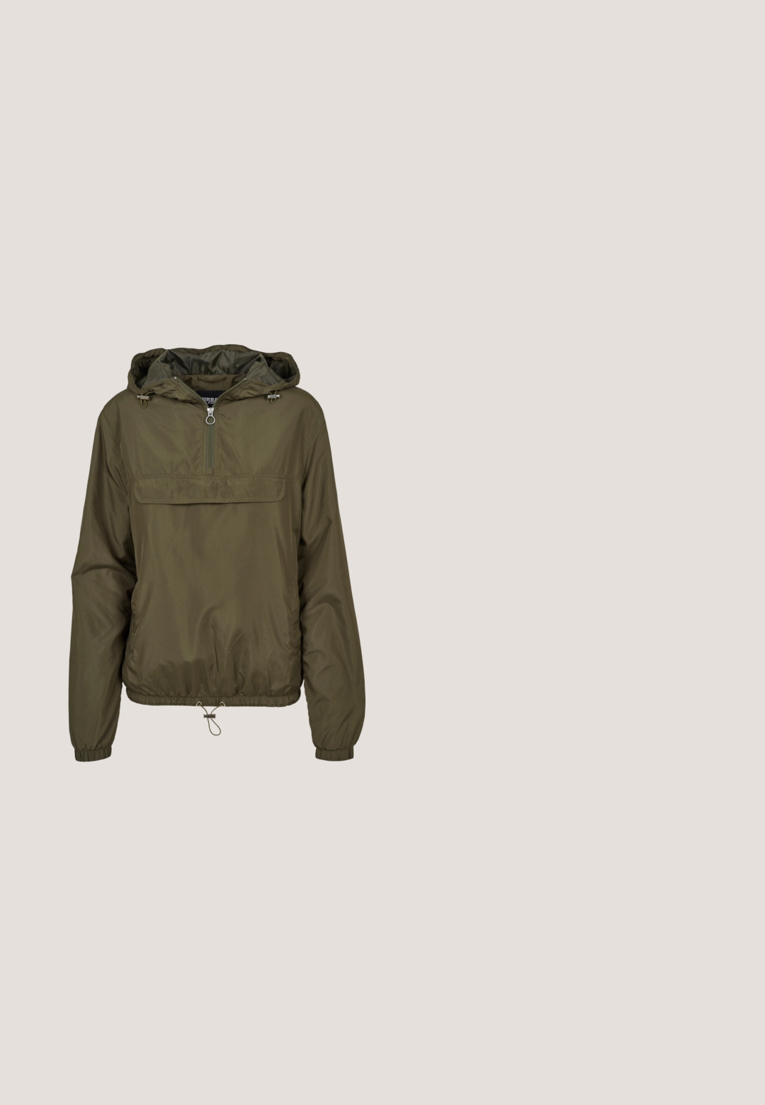Olijfgroene windbreaker met capuchon, halve ritssluiting aan de voorkant, elastische manchetten, voorklepzak en verstelbare zoom met trekkoord.; Zwarte top met lange mouwen en een diepe V-hals, met een decoratieve kantafwerking langs de kraag. Glad stof met een aansluitend ontwerp.; ONLY Tall ONLBLUSH  - Jeans Skinny Fit - washed black; Zwarte waterdichte enkelboots met een gevoerde stoffen bovenkant, elastische sluiting, stevige witte middenzool en gestructureerde zwarte rubberen buitenzool.; Zwarte rechthoekige bril met heldere lenzen, voorzien van afgeronde randen en zijaccenten, met een glanzende afwerking van het montuur en de pootjes.; Breil Armband - silver-coloured