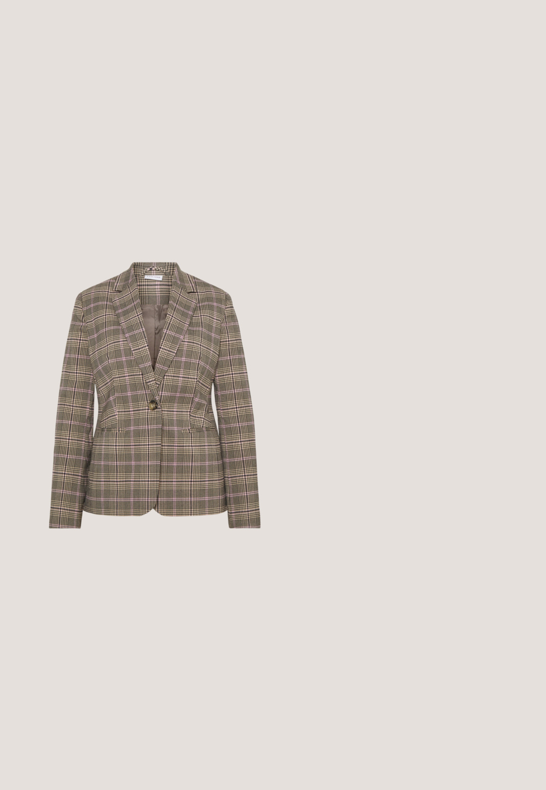 Blazer à carreaux marron avec une coupe ajustée. Il présente un col cranté, une fermeture à un bouton et des accents subtils de rose et de beige dans le motif.; Pull beige à manches longues avec un motif texturé, doté d'un col rond et de poignets côtelés. Fabriqué dans un tissu doux et léger.; Stylein PEARLY TROUSERS - Pantalon classique - bronze/gold; Sam Edelman SAIGE - Bottines - cafe noir; Sac à main en faux cuir marron avec un design structuré, une bandoulière détachable et un fermoir doré. Présente un motif texturé à la base.; Lauren Ralph Lauren HOOP DROP - Boucles d'oreilles - gold-coloured/brown