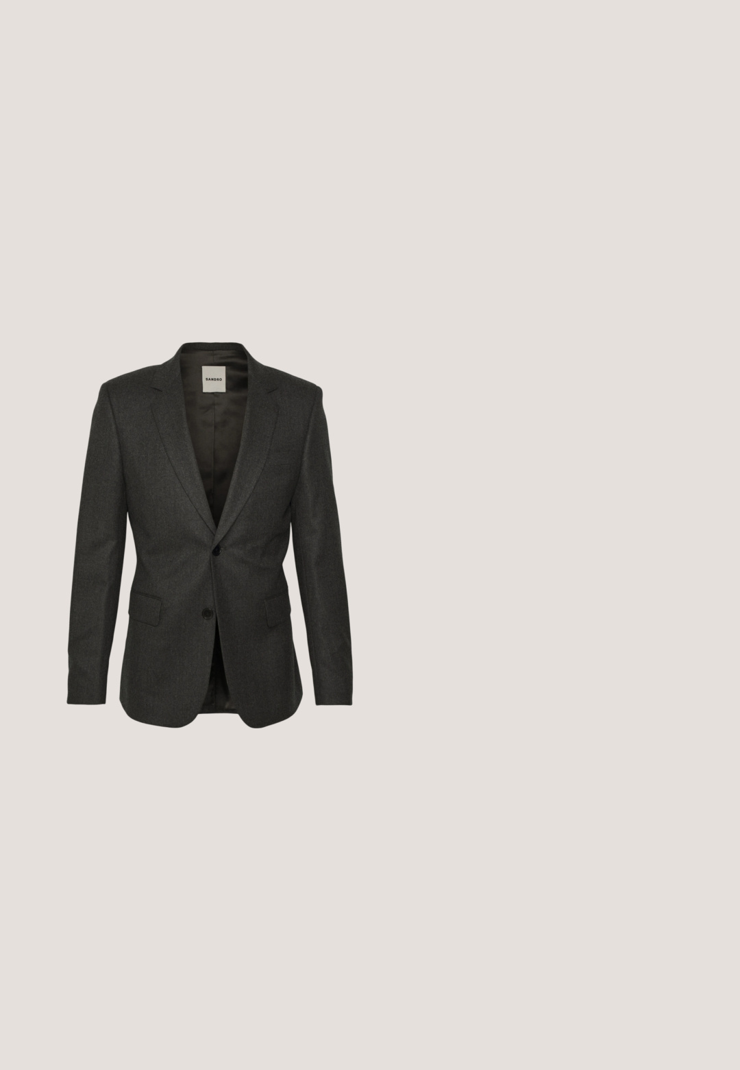 sandro Veste de costume - anthracite; Chemise blanche à manches longues en coton lisse. Dotée d'un col classique, d'une patte de boutonnage et d'un design ajusté avec des poignets aux poignets.; Lindbergh Pantalon classique - black melange; Chaussure habillée en cuir noir avec une finition lisse et polie et une tige texturée, dotée de six œillets pour les lacets et d'un bout arrondi.; Serviette en tissu blanc avec un fini texturé, ornée d'un bord festonné bleu marine en bas pour un contraste et un détail de design.; Ceinture en cuir noir avec une texture lisse, boucle en métal argenté et une boucle unique pour l'ajustement. Caractérisée par un design classique et épuré.