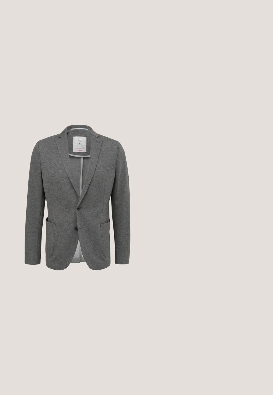 Blazer gris hecho de tela texturizada. Presenta solapa con muesca, dos bolsillos frontales y cierre de un botón. Incluye un forro interior.; Polo negro de manga corta con cuello y dos botones en el escote, exhibido sobre un fondo blanco liso.; Pantalones grises ajustados hechos de una tela texturizada. Cuentan con una cinturilla elástica con cordón. Diseño clásico de pierna recta.; Zapatos de vestir de cuero negros combinados con pantalones beige, de pie sobre un suelo de madera clara.; Bolso cruzado sintético negro con cierre de cremallera, forma cuadrada, correa ajustable y parche del logo en forma de diamante en la parte delantera.; Cinturón de cuero negro texturizado con hebilla rectangular plateada grabada con "Antoni Morato", colocado plano sobre un fondo blanco.