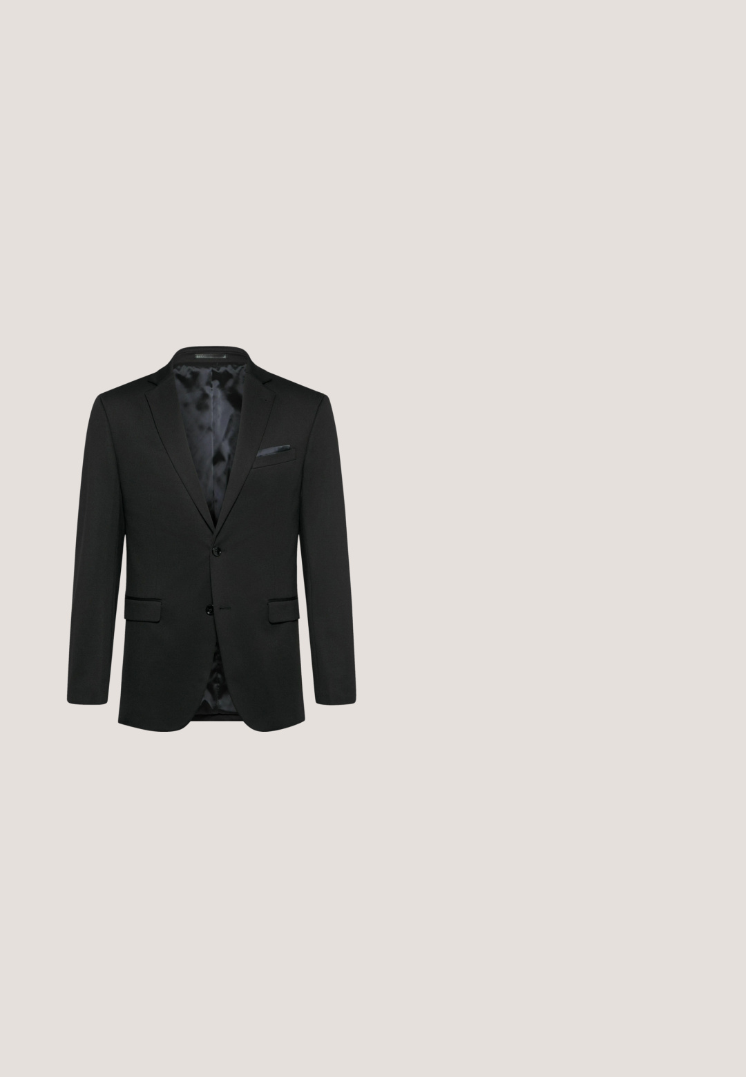 Schwarzer formeller Blazer mit zwei Knöpfen, Revers mit Kerbe, Pattentaschen und satiniertem Innenfutter.; Weißes Langarmhemd aus Baumwolle mit Button-Down-Kragen, sieben Knöpfen auf der Vorderseite und Einfachmanschetten. Glatte Textur.; Schwarze Slim-Fit-Hose mit Knopf- und Reißverschluss, Gürtelschlaufen und geraden Beinen auf weißem Hintergrund.; Schwarze Leder-Dressschuhe mit glatter Oberfläche, runder Zehenform und Kappenzehendesign. Sie verfügen über dünne Schnürsenkel und einen niedrigen, eleganten Absatz.; Schwarze Satin-Schleife mit glatter Textur, ausgestattet mit einem zentralen Knoten und einem verstellbaren Riemen für die Passform.; Schwarzer Leder Gürtel mit glatter Textur, ausgestattet mit einer mattschwarzen rechteckigen Schnalle und einer Schlaufe zum Halten des überschüssigen Riemens.