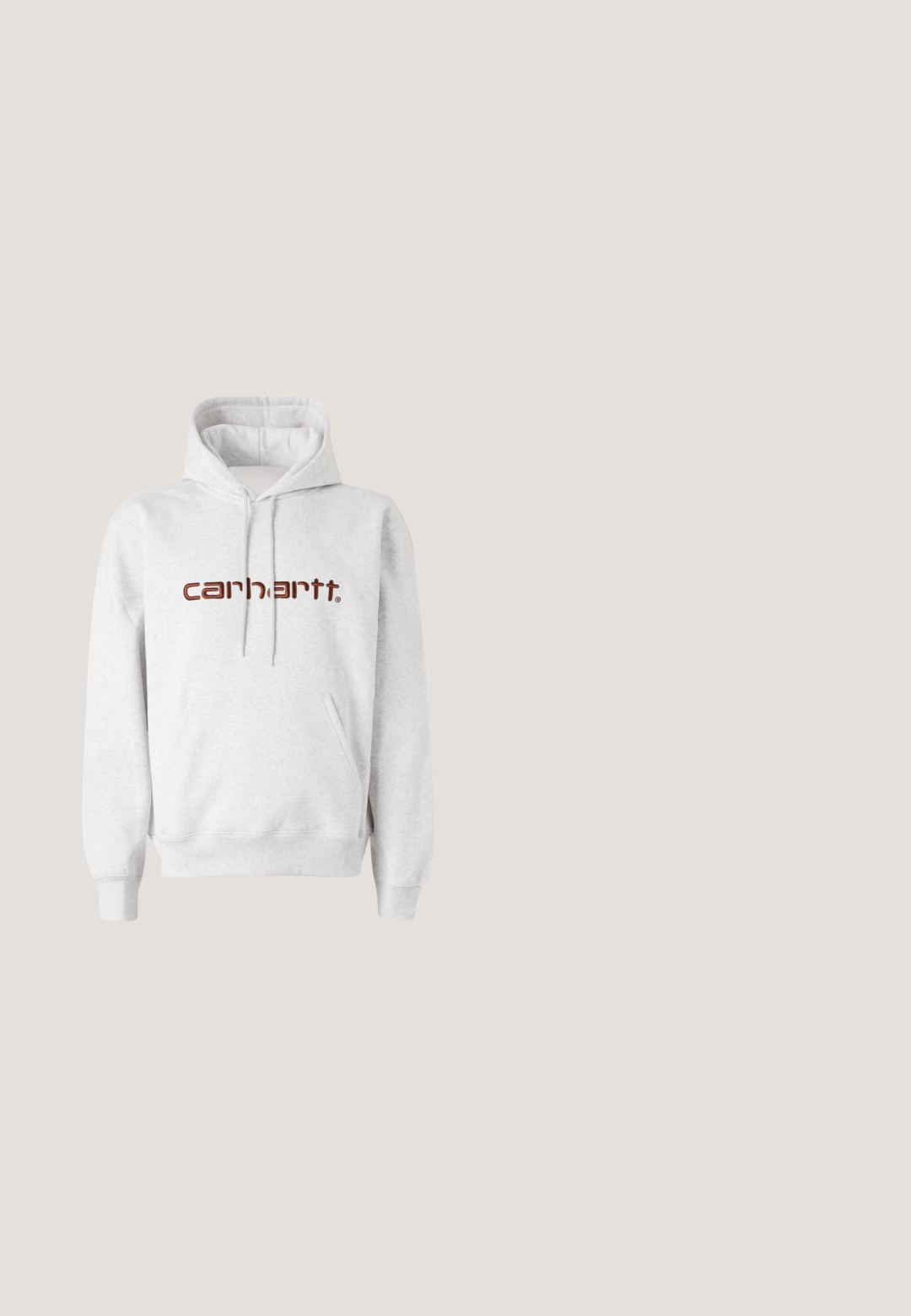 Grå bomulds-hættetrøje med kengurulomme, snoretræk i hætten og "carhartt" logo i mørkebrunt over brystet.; Sort T-shirt med korte ærmer og rund hals, med "Calvin Klein"-logo trykt over brystet i lysegrå bogstaver.; Sorte joggingbukser med elastisk linning og manchetter. Fremstillet af blødt stof. Har en lille hvid logo på venstre side.; Sort og grå atletiske sneakers med en overdel i blandede materialer, hvide snørebånd og sål, rund form og teksturerede detaljer ved hælen.; Kompakt sort cylindrisk toilettaske med justerbar rem og Calvin Klein-logo på forreste mærke.; Calvin Klein ELECTRIC - Armbånd - silver-coloured