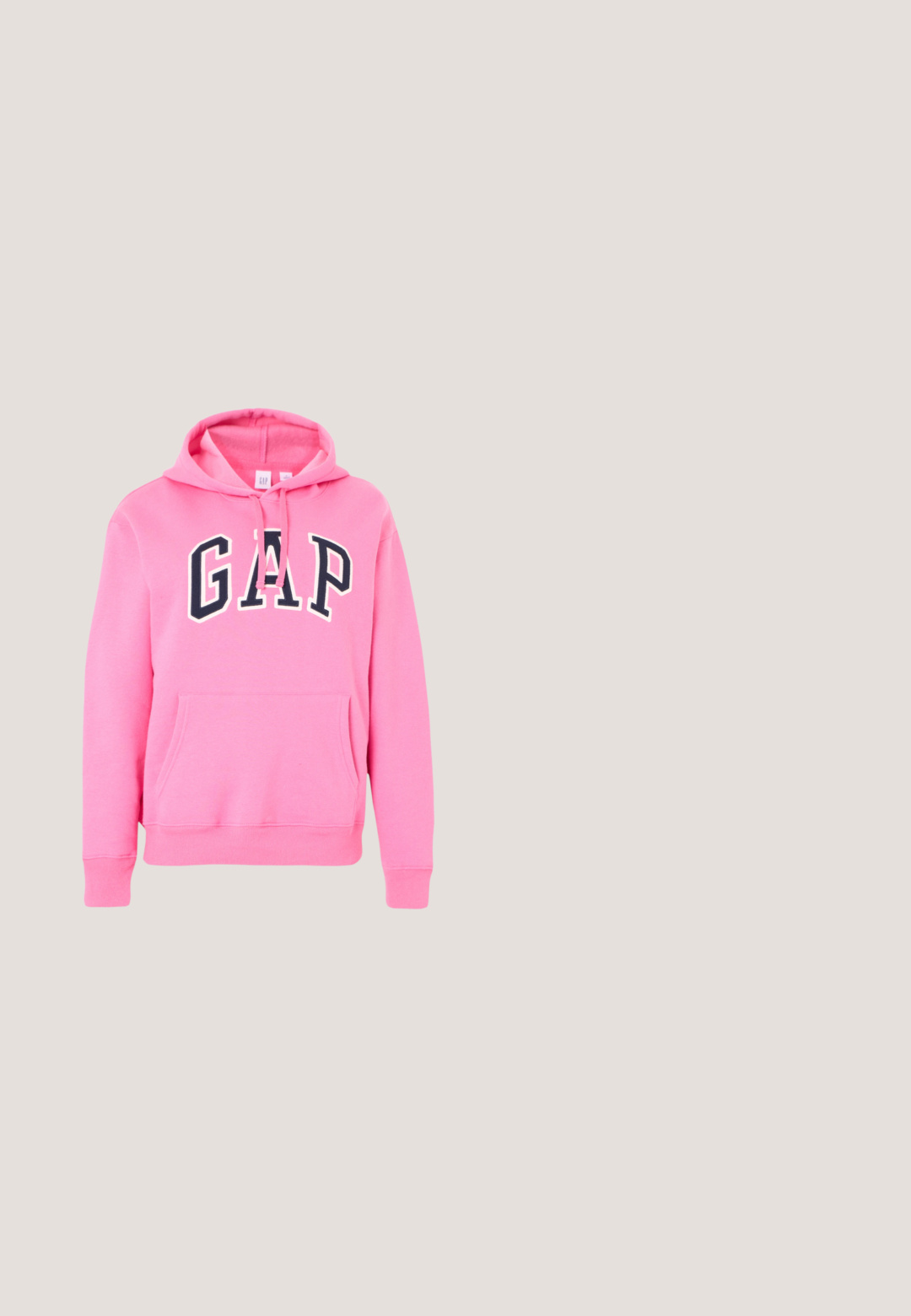 Sweat à capuche rose avec poche avant et logo GAP noir en lettres majuscules sur la poitrine, doté de cordons à la capuche.; T-shirt rose vif à manches courtes et col rond, présenté de face sur un fond gris clair uni.; Shorts à taille élastique de couleur rose clair avec un petit logo Calvin Klein sur la partie inférieure de la jambe gauche, sur un fond uni.; Baskets en toile roses avec des accents marron foncé, semelle en caoutchouc et lacets plats. Présente un logo latéral distinctif et une surface texturée.; Sac d'épaule croissant doux rose avec une sangle en corde réglable, un arrêt en métal et un logo "cK" en relief subtil au centre avant.; Paire de boucles d'oreilles créoles en bouclettes dorées brillantes sur fond blanc uni, présentant un design torsadé entrelacé.