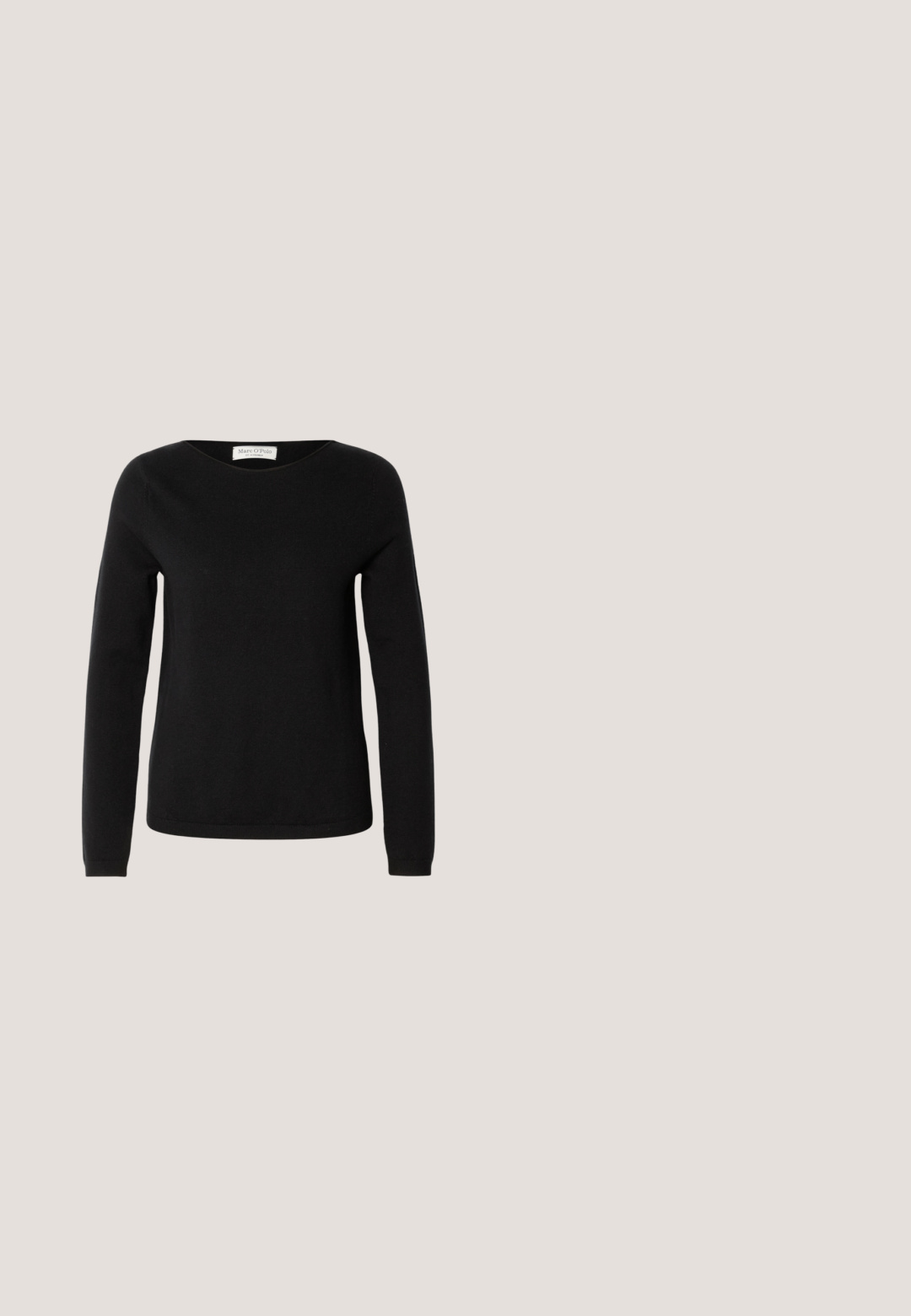 Marc O'Polo LONGSLEEVE ROUND NECK - Πουλόβερ - black; Λευκό κοντομάνικο μπλουζάκι με στρογγυλή λαιμόκοψη, άνετη εφαρμογή, φτιαγμένο από μαλακό βαμβακερό ύφασμα. Λείο υλικό, χωρίς σχέδια ή λογότυπα.; Μάυρες βελούδινες παντελόνες με φαρδιά πόδια, δύο πίσω τσέπες και λεία υφή, με ίσια κοπή και ραμμένο φινίρισμα στους αστραγάλους.; Μαύρες δερμάτινες μποτάκια με χοντρή σόλα και μπροστινό φερμουάρ. Απαλή υφή με μινιμαλιστικό σχεδιασμό.; Ασημένιο σκουλαρίκι κρίκος με γυαλιστερή φινίρισμα, που διαθέτει μικρές χρυσές λεπτομέρειες και στρογγυλό σχήμα, φορεμένο στον λοβό.; Μαύρη δερμάτινη ζώνη με ασημένια στρογγυλή αγκράφα, επίπεδο σχέδιο, κοφτό άκρο, λεία υφή και μινιμαλιστικό στυλ.