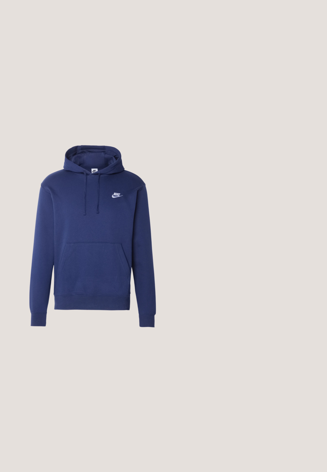 Marineblå hættebluse lavet af blødt stof med en frontlomme, hætte med snoretræk og et lille hvidt Nike-logo på brystet.; Marineblå skjorte med korte ærmer, knaplukning og en krøllet tekstur samt et hvidt Nike-logo på venstre bryst. Har en standard krave og sorte knapper.; Blå sportsbukser lavet af letvægtsstof, med elastisk talje, opsmøgte ben og hvide sidelister.; Nike Air Jordan sneakers har en hvid læderbase med blå syntetiske detaljer, en perforeret tåboks og blå snørebånd.; Arnette CATFISH - Solbriller - metallic silver; Sølvvedhæng med halskæde, der har to sammenflettede hænder, hængende fra en fint kæde med en glat tekstur.