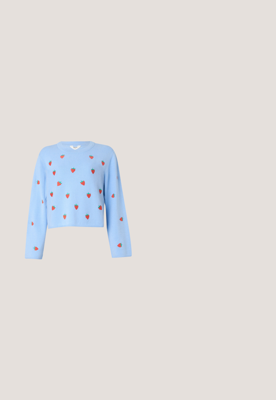 Object OBJTHESS WIDE SLEEVE - Pullover - serenity; Blouse à carreaux vichy bleu et blanc, dotée d'un encolure froncée et de manches courtes bouffantes, avec un ourlet peplum et un détail de dos en trou de serrure.; Jupe blanche à volants en tissu léger, avec un design ample, dotée d'une taille élastique et de deux couches froncées.; Chaussures à plateforme blanches avec un bout arrondi, sangle à boucle et clous ronds. Semelle texturée avec un léger talon et détail de quincaillerie décoratif.; Accessoire capillaire rose et brillant en forme de grand nœud, avec une texture lisse et une fine sangle pour le maintenir en place.; Pochette à pièces en cuir rose en forme de cœur avec sangle de poignet et fermeture éclair dorée, marquée d’un petit texte doré "Furla".