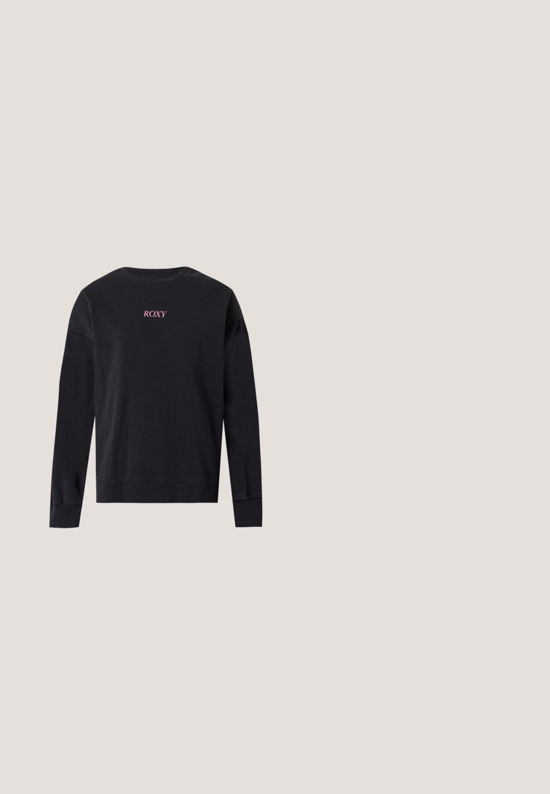 Sweat-shirt noir à manches longues avec col rond, texte rose "ROXY" centré sur la poitrine, poignets et ourlet côtelés.; T-shirt en coton blanc à manches courtes, avec un motif rose sur la poitrine gauche portant l'inscription "DICKIES SINCE '22." Design classique à col rond.; Pantalon de survêtement large rose avec coutures avant, taille élastique et cordon de serrage, présenté sur un fond blanc uni.; Baskets de sport roses et blanches avec des détails en mesh et en daim, flottant au-dessus de marches en béton gris.; Sac fourre-tout floral rose et blanc avec de longues anses et un petit logo métallique Puma sur le devant sur un fond uni.; Bracelet délicat avec de petites perles roses facettées et un fermoir doré sur un fond blanc uni.