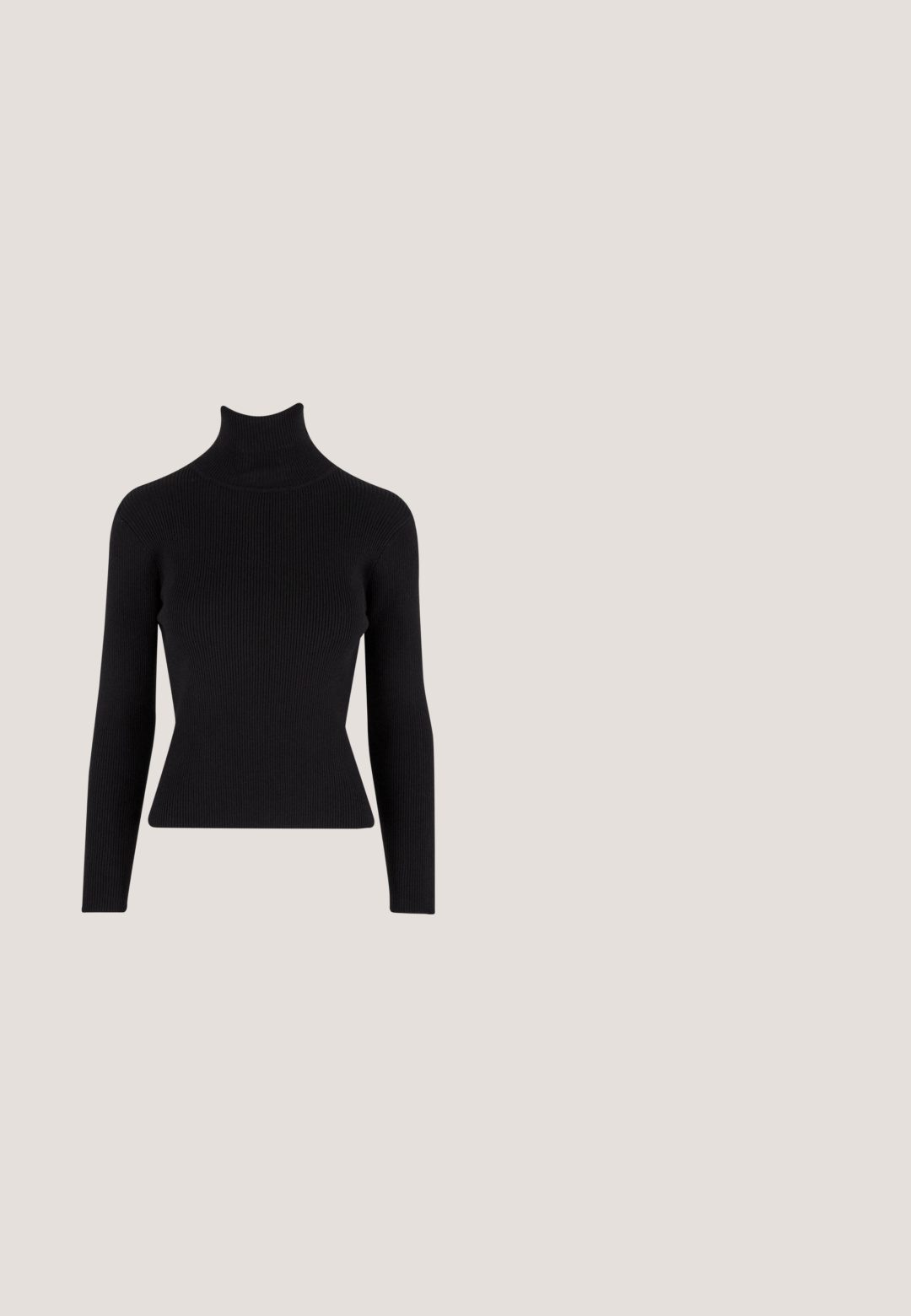 Pulover negru cu guler înalt, cu mâneci lungi, siluetă ajustată, țesătură texturată.; Cămașă din piele neagră cu închidere cu nasturi în față, guler ascuțit și două buzunare pe piept. Prezintă o croială lejeră și o textură netedă.; Pantaloni negri cu croială largă, realizați dintr-un material moale, cu talie înaltă, pliuri frontale și închidere cu un singur nasture. Textură netedă și design croit.; Cizmă masivă cu platformă din piele neagră, cu șireturi în față și talpă groasă cu nervuri, prezentată din profil pe un fundal neutru.; Geantă de umăr din piele neagră, cu o suprafață texturată, cu închidere tip clapetă și curea ajustabilă. Prezintă accente din metal argintiu.; Inel din acril transparent, cu o suprafață netedă și lustruită, având un design simplu, cu capete deschise. Prezintă un aspect minimalist și modern.