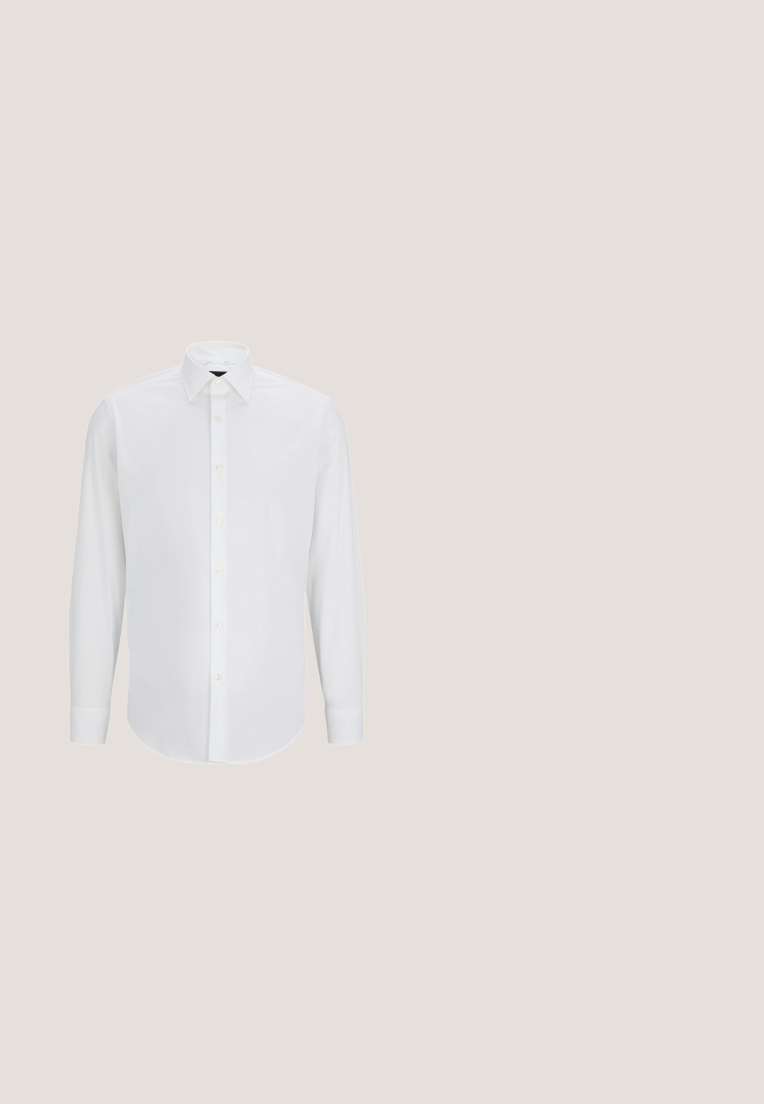 Chemise blanche à manches longues en tissu lisse, avec un col standard, une fermeture à boutons à l'avant et un ourlet arrondi. Pas de motifs ni d'accents visibles.; Pantalons ajustés gris clair fabriqués dans un tissu à la texture lisse. Présentent un motif à carreaux subtil, une taille plate et des jambes droites.; Mocassins en cuir marron avec une finition lisse, des coutures de style mocassin, un bout rehaussé et une semelle en caoutchouc basse et flexible.; Cravate grise fine avec un micro-motif à carreaux blancs posée à plat sur un fond blanc.; Portefeuille en cuir noir texturé avec deux poignées et une bandoulière détachable, doté d'une fermeture éclair argentée et de ferrures métalliques.; Ceinture en cuir marron avec une finition texturée, boucle en métal argenté et design simple. La boucle a une forme rectangulaire et comporte le logo de la marque.