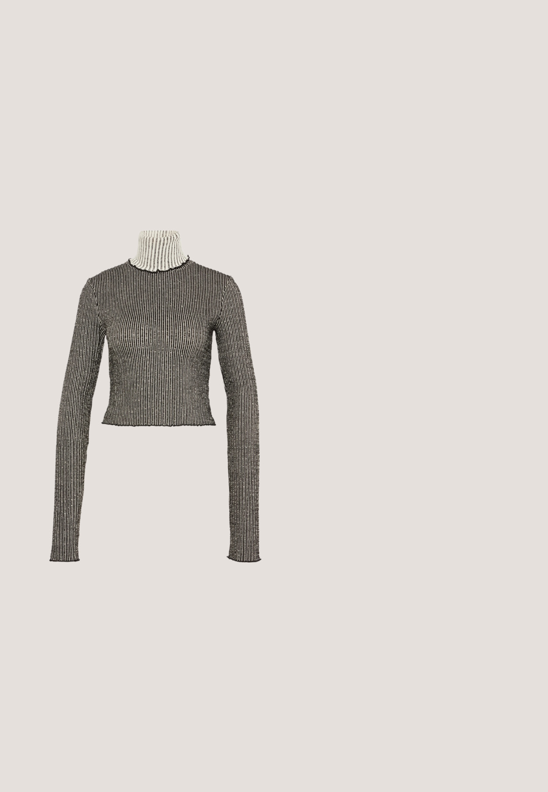 Haut à col roulé à rayures noires et blanches avec des manches longues, fabriqué en tissu côtelé ; présente une longueur cropped et un motif texturé subtil.; ONLY ONLSANIA PANT  - Pantalon classique - pumice stone/classic black; Mocassin à talon épais en cuir verni noir avec semelle à crampons et détail de sangle sur le dessus, vu de profil sur fond blanc.; Lunettes de soleil noires avec une monture rectangulaire, des verres sombres, un matériau plastique lisse et un accent métallique sur la branche.; Sac d'épaule rectangulaire noir avec une sangle réglable unique et une fermeture éclair supérieure sur un fond uni.; Paire de boucles d'oreilles créoles argentées brillantes avec fermoirs en fil fin, présentée sur un fond gris clair.