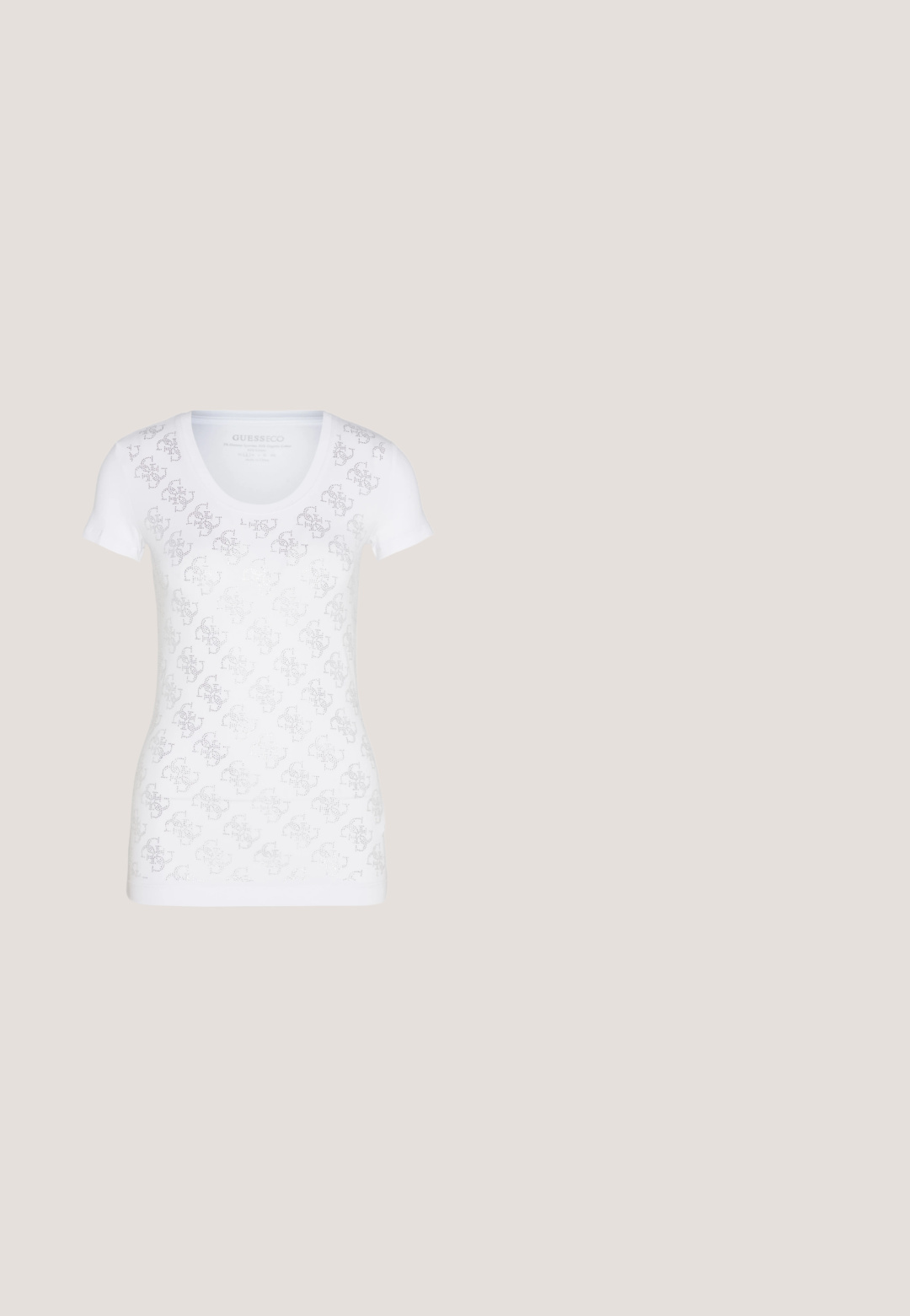 Hvid fitted t-shirt lavet af økologisk bomuld, med et subtilt tekstur mønster af logoer i en lysere nuance på stoffet.; Sort læder blyantsskirt med en glat tekstur, der har to lynlåslommer foran og en tætsiddende silhuet.; Hvide patenterede læder højhælede sko med åben side, spidse tæer, ankelrem med spænde og en kraftig blokhæl.; Guess Solbriller - shiny black; Hvid håndtaske med krokodillemønster, guldfarvet hårdvare, top-håndtag og aftagelig skulderrem; har en låsefunktion og et minimalistisk design.; Guess STYLISH  - Øreringe - silver-coloured