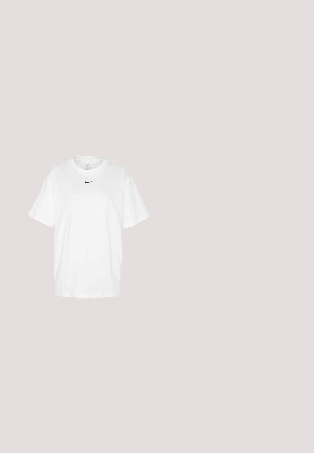 Witte katoenen t-shirt met een ronde halslijn, korte mouwen en een zwart Nike-logo centraal op de borst gedrukt. Eenvoudig en klassiek ontwerp.; Lichtroze joggingsbroek met een trekkoord in de taille, taps toelopende pijpen en een geborduurd logo op de dij. Zachte, gladde stoftextuur.; Nike Sportswear AIR FORCE 1 - Sneakers laag - white/hyper royal/black; Roze transparante zonnebril met ovale lenzen, donkerrode tint en slanke pootjes, met een gladde afwerking en subtiele details op het frame.; Roze leren handtas met een gebogen vorm, een enkele verstelbare schouderriem en een ritssluiting aan de bovenkant. Geprofileerde afwerking met zichtbare kreukels.; Zilveren hoepeloorbellen, cirkelvormig, met een gladde glanzende textuur en een constante breedte. Minimalistisch ontwerp zonder extra accenten.