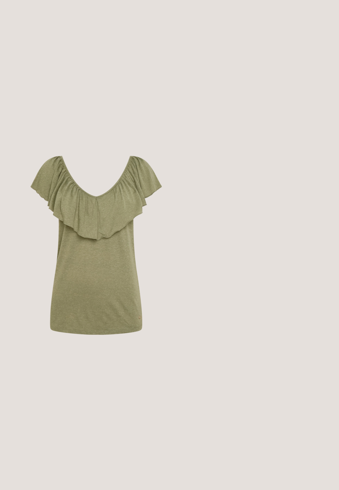 ONLY ONLLIA  FRILL  - T-shirt basic - desert sage; Zwarte high-waist jeans met een slanke pasvorm, voorzien van vijf knoopsluitingen, vijf zakken en een gladde denimtextuur.; Zwarte leren sandalen met een kruisbandontwerp, verstelbare gesp en een gestructureerde zool met ribbels voor grip.; Bruine schildpad zonnebril met een vintage cat-eye vorm en bruine lenzen. Heeft gebogen armen met rode accenten.; Gouden hoop oorringen met een glad, rond ontwerp en een glanzende afwerking. Lichtgewicht constructie met een stevige sluiting.; Zwarte gestructureerde leren riem met een gouden metalen gesp met drie horizontale stangen en meerdere verstelgaten.