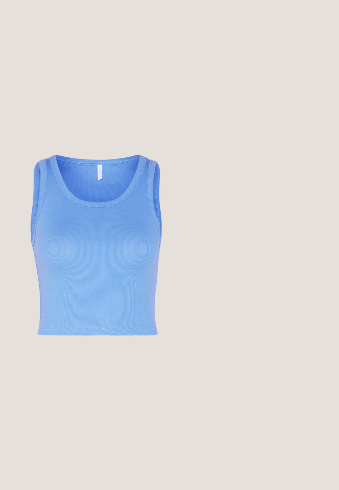 ONLY ONLKENYA CROPPED  - Top - ultramarine; Even&Odd Broek - blue; Witte en beige Nike sneakers met een mesh bovenwerk, textuur overlay, zwarte swoosh en een gevoerde zool met een gripzool.; Heldere plastic vierkante monturen met doorzichtige glazen, gekenmerkt door gouden accenten op de slapen voor extra detail.; ALDO FARALAELIAX - Handtas - blue; Zilveren creool oorbellen met een gladde, reflecterende oppervlak. Ronde, grote vorm met een veilige sluiting aan de bovenkant. Gepolijste afwerking toont de glans.