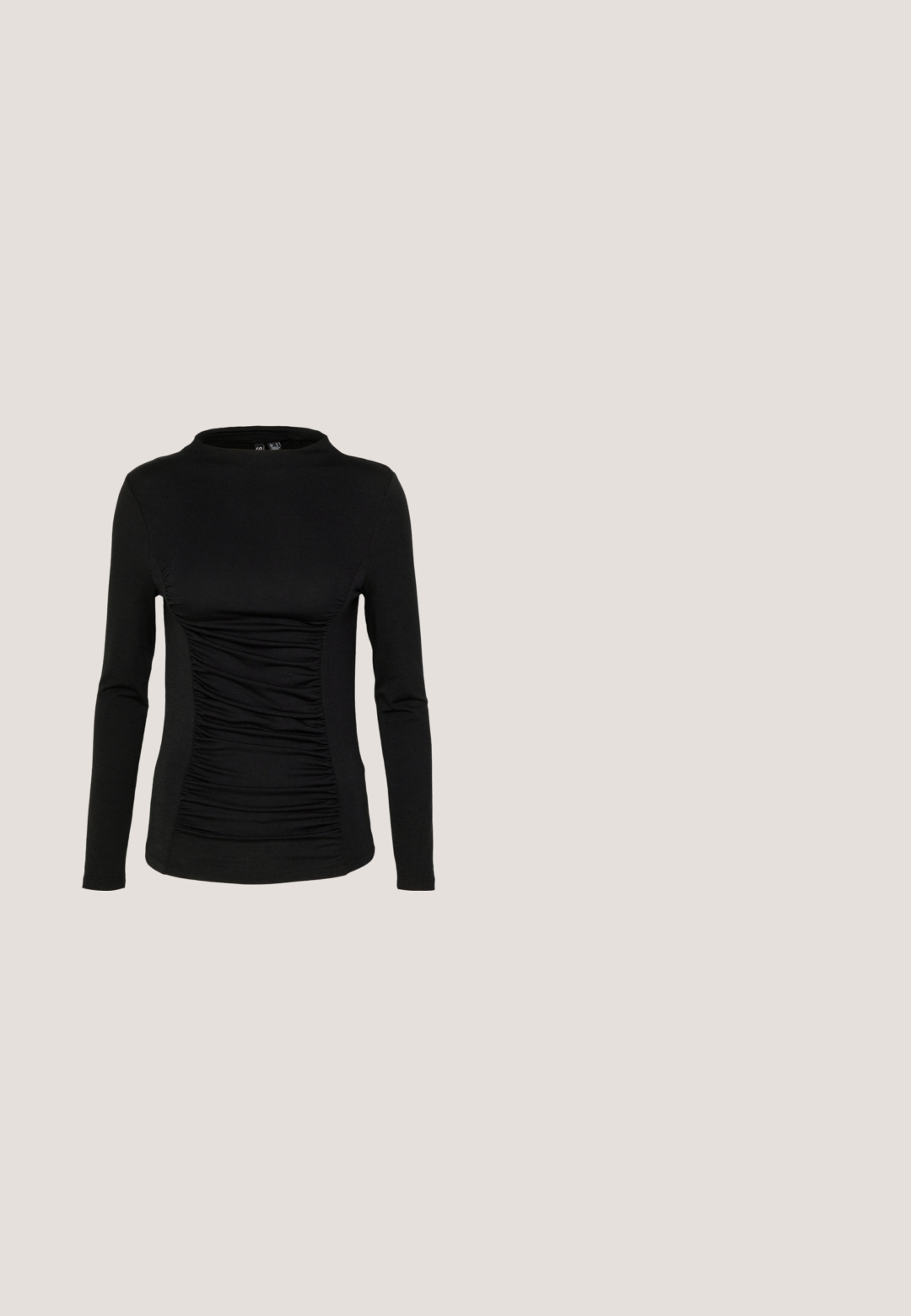 Pieces PCMAXA MOCK NECK - T-shirt à manches longues - black; American Eagle SUPER HIGH RISE - Jean flare - onyx black; Sabots à plateforme noirs brillants avec un orteil arrondi, un dessus arrondi et des coutures blanches contrastantes le long du bord de la semelle.; Lunettes de soleil noires avec des montures ovales, des verres teintés foncés et "vogue" imprimé en blanc sur les branches extérieures. Matériau en plastique lisse.; Sac hobo en cuir noir avec une texture douce et brillante et un haut ouvert arrondi. Dispose d'une large sangle courbée pour le transport. Pas de matériel visible.; Boucles d'oreilles en argent en forme de cerceau avec un charme croix et cœur. Texture lisse et brillante avec une finition polie. Chaque charmepend d'une boucle sécurisée.