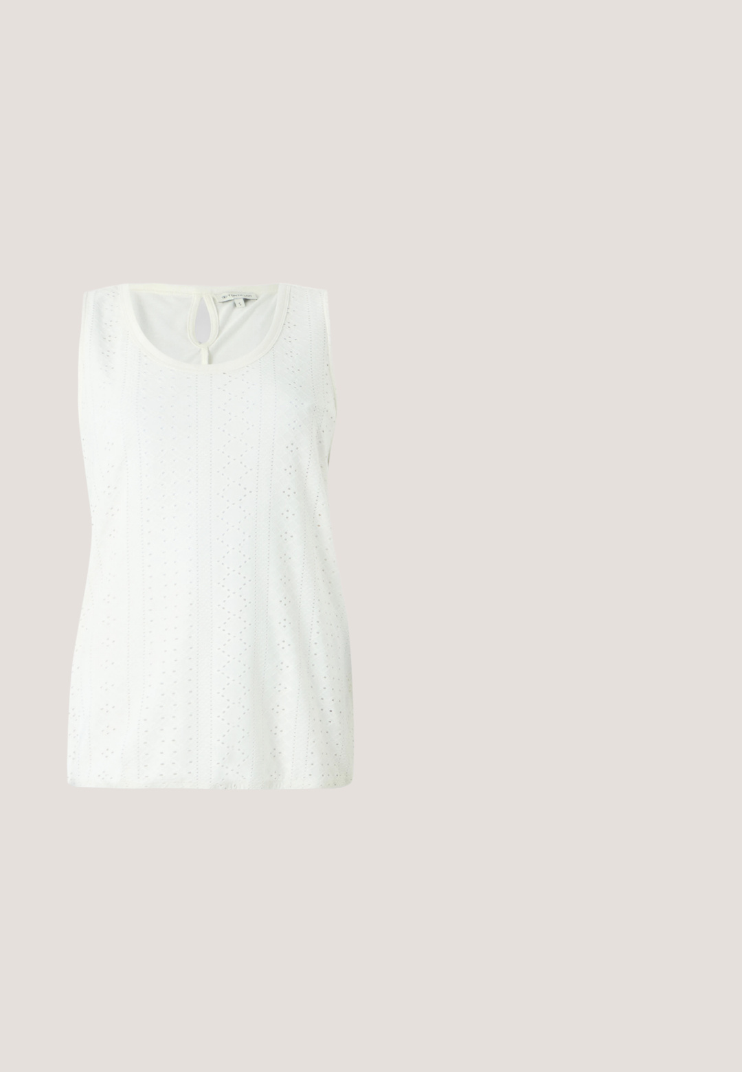 Haut sans manches blanc avec un col rond, en tissu texturé avec des œillets décoratifs, et un petit détail en forme de clé à l'arrière.; Pantalons en lin blancs à jambes larges avec une taille élastique et un cordon de serrage, texture lisse et coupe ample pour le confort.; Anna Field Wide Fit Sandales à talons hauts - light pink; Lunettes de soleil rondes avec des verres dégradés marron, une monture en acétate écaille de tortue, et des accents en métal doré sur le pont et les branches.; Sac fourre-tout beige avec des poignées plates, texture lisse et métal doré, accompagné d'une pochette matelassée assortie avec une chaîne.; Boucles d'oreilles en or, en forme de créoles, présentant deux cercles entrelacés avec un fini texturé. Conçues avec un arrière lisse et sécurisé.