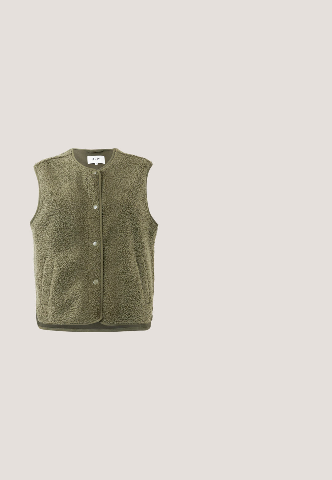 Chaleco de forro polar en verde olivo, con una superficie texturizada, cuello redondo, botones de presión y un dobladillo en contraste. Sin mangas; diseño casual.; Top de punto acanalado de manga larga en color crema claro; presenta un escote redondo y una tapeta de tres botones. Textura suave y diseño ajustado.; Vaqueros pitillo de denim azul oscuro, de talle alto con una forma ajustada, que cuentan con bolsillos delanteros, cremallera y un sutil desgaste en los muslos.; Zapatillas de plataforma con un patrón de camuflaje marrón y crema, suelas de color gris claro en contraste y cordones blancos. La parte superior presenta una combinación de materiales y texturas.; Gafas de sol ovaladas con montura carey, lentes tintadas en marrón y varillas delgadas apoyadas sobre una superficie blanca.; Even&Odd by Zalando Bolso de mano - brown