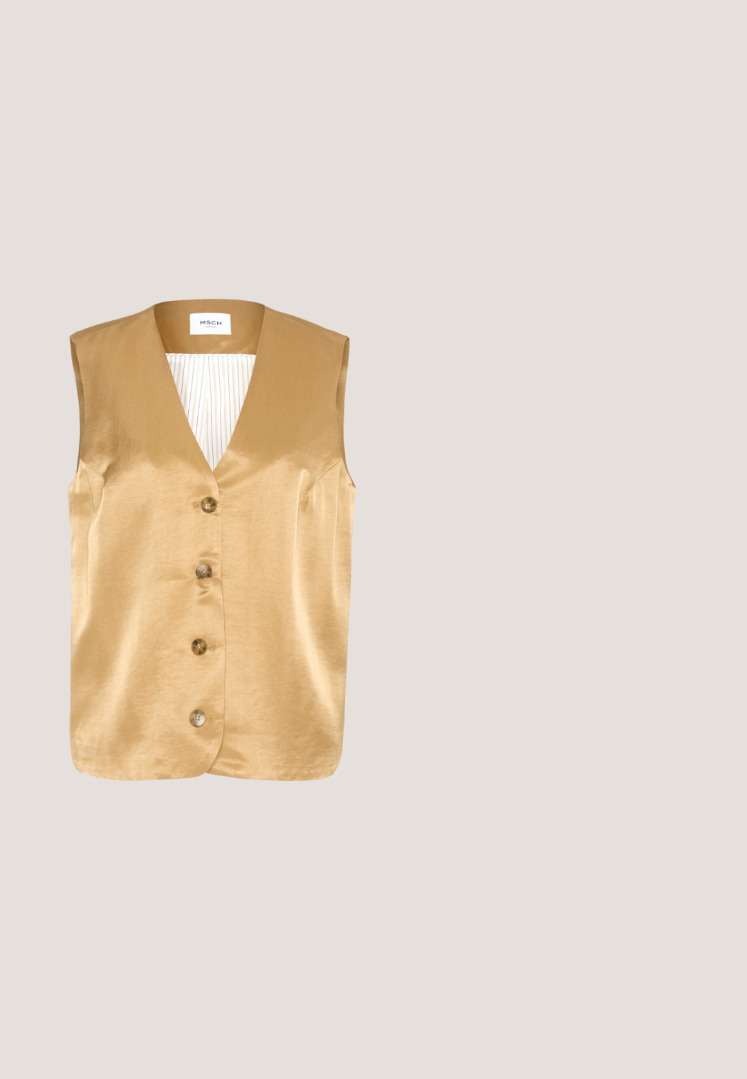 MSCH Copenhagen CHULLA WAISTCOAT - Chaleco - cartouche; Suéter beige de manga larga con un patrón texturizado, que presenta un cuello redondo y puños acanalados. Fabricado en una tela suave y ligera.; Esprit Collection Pantalones - dusty nude; Botín de tobillo beige hecho de un material liso con punta redondeada, costado elástico y un tacón grueso negro. Presenta una pestaña en la parte posterior.; ALDO BILITHA - Bolso de mano - bone/gold-coloured; Pendientes de aro de oro con un diseño texturizado y pequeñas cuentas redondas distribuidas uniformemente alrededor del aro. Construcción de metal ligera.