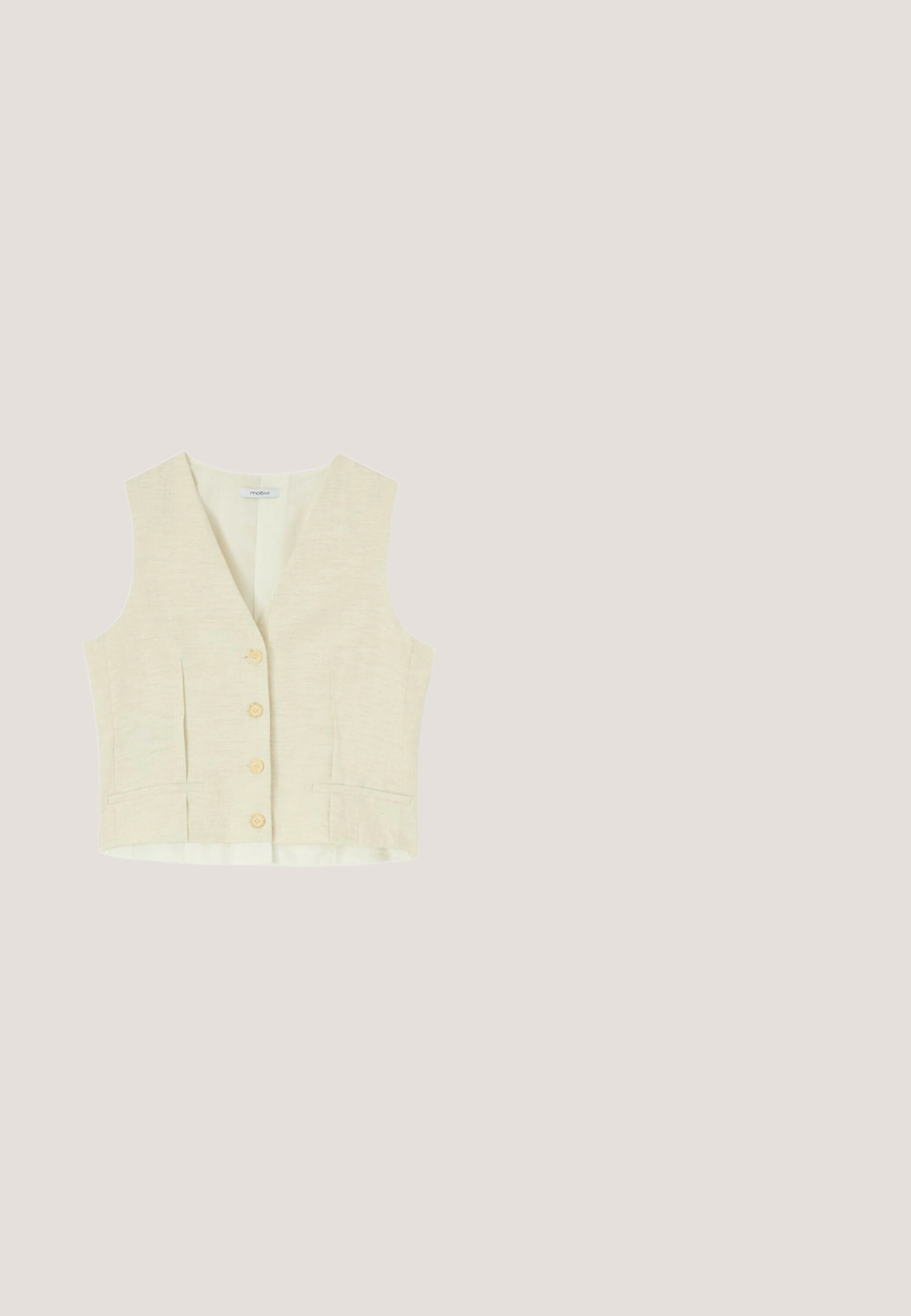 Mouwloos beige vest met vier knopen aan de voorkant, twee kleine voorzakken en een V-hals.; Beige gebreide top met korte mouwen, voorzien van een gestructureerd ribbelpatroon en zwarte afwerking langs de halslijn en mouwen. Casual ontwerp.; Oltre PALAZZO - Broek - bianco; Naakte slingback hakken met een spitse neus, een gladde textuur en een dunne stilettohak. Uitsnijdingen aan de zijkant geven een unieke uitstraling.; Bruine leren schoudertas met gevouwen klep, gouden zijaccenten en het "LIU·JO" logo midden op de voorkant.; Gouden kralenarmband met een gladde, glanzende afwerking. Bevat een kleine, ronde bedel met de gravure "LIEBESKIND." Constante vorm en textuur door de gehele armband.