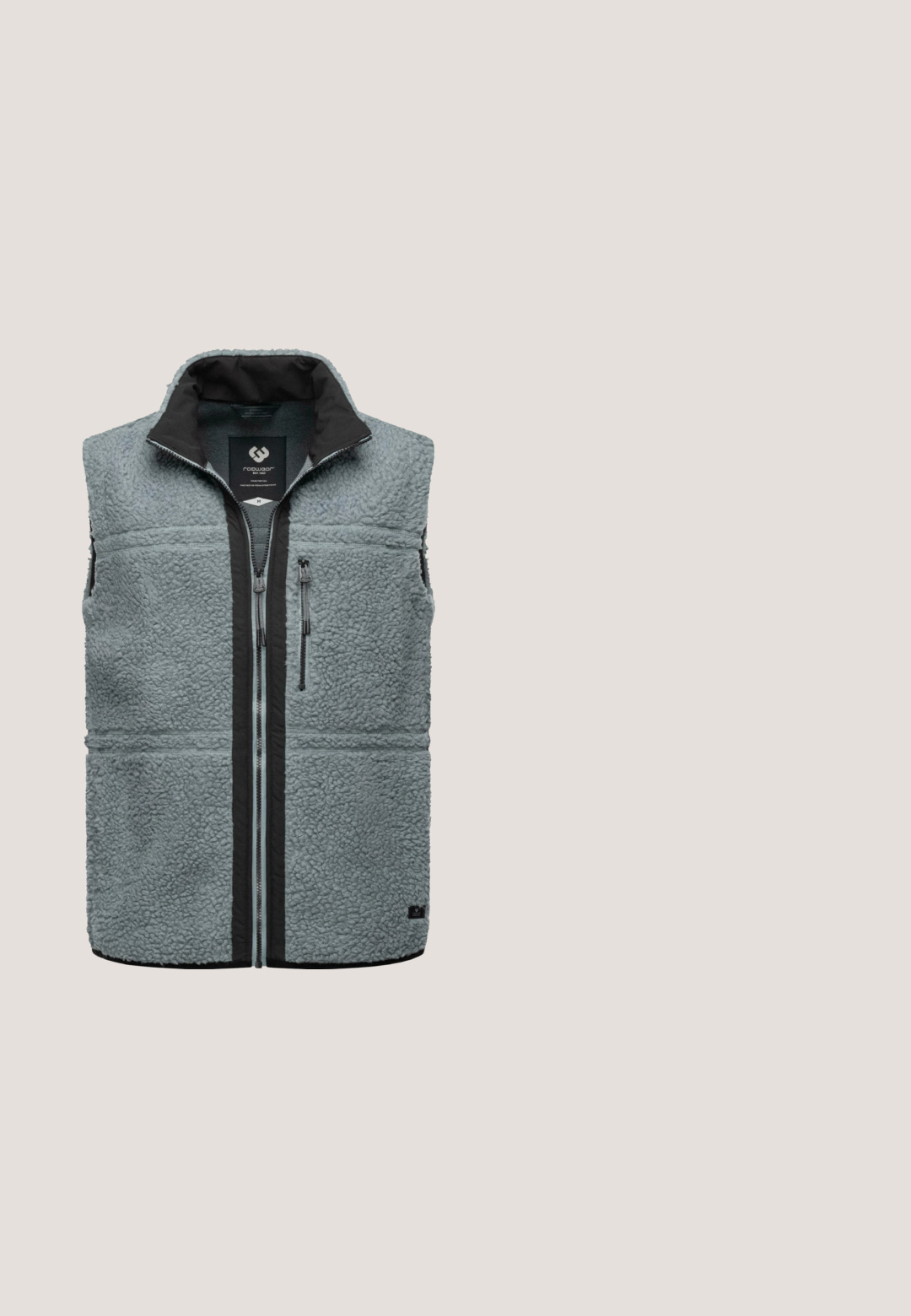 Fleece vest i lys grå med sort krave og kontrasterende sort lynlås. Har lynlåslommer i siderne og struktureret stof.; Lys grå fleece-pullover med sort halv-lynlås, sort kravekant og en sort lynlåslomme på venstre side af brystet.; Langærmet skjorte i mørkegrå stof, med rund halsudskæring og subtilt logo på venstre bryst. Blød tekstur med en afslappet pasform.; Sorte udendørsbukser med en glat tekstur, elastisk talje med to forlommer og lynlåse ved anklerne for justerbarhed.; Sorte vandrestøvler med grå syntetiske detaljer, en polstret krave og snørebåndsdesign. Tekstureret overdel med logo detalje på siden.; Timberland INIETTATO - Solbriller - nero lucido verde scuro
