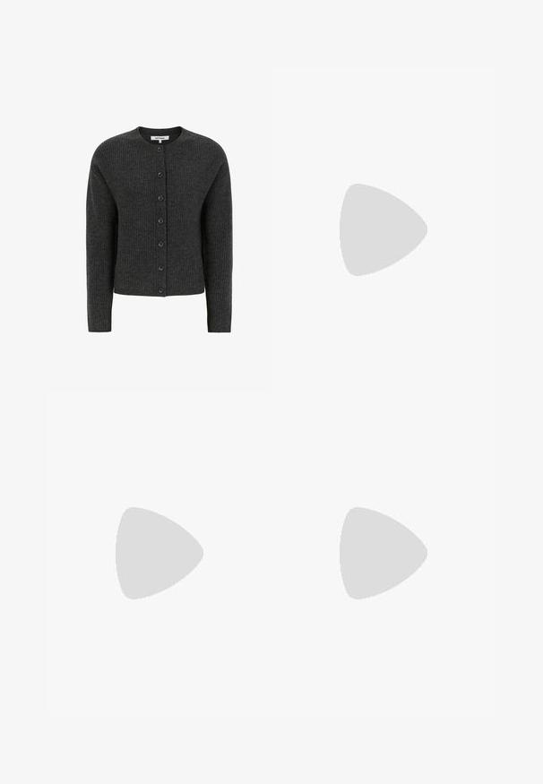 Soft Rebels WEST - Vest - charcoal melange; Witte, nauwsluitende T-shirt met korte mouwen en ronde hals, met een roze JJXX-label aan de binnenkant van de kraag, afgebeeld tegen een effen achtergrond.; Levi's® BAGGY DAD - Baggy jeans - shrink up; Zwarte leren en suède sneaker met een klittenbandsluiting, voorzien van drie witte strepen en een gumzool, met de naam "SAMBA" aan de zijkant.