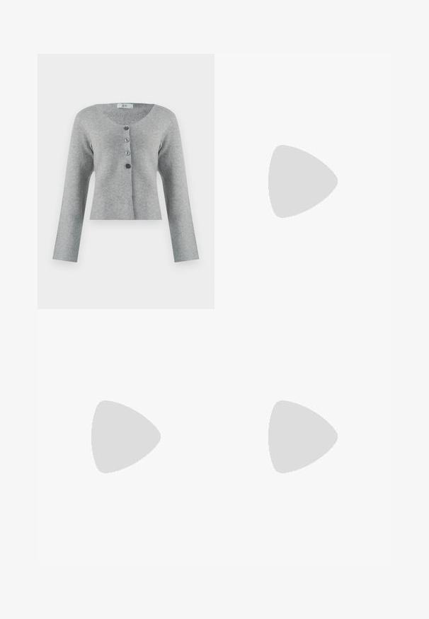 Cardigan gris court en matériau doux avec un col rond, doté de cinq boutons de différentes nuances de gris, et à manches longues.; Chemise à rayures noires et blanches à manches longues avec un col rond et une texture côtelée ajustée. Largeur des rayures équilibrée sur l'ensemble.; Jupe en velours côtelé noir au design ajusté, dotée d'une ceinture, de détails en métal argenté et d'une texture de côtes verticales discrètes.; Even&Odd by Zalando Bottes à talons hauts - black