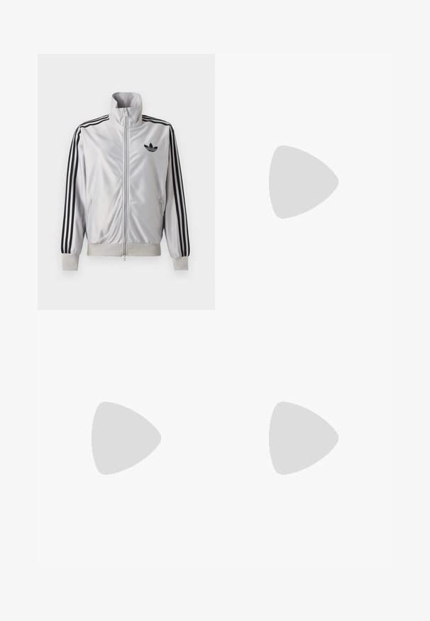 Valge lukuga jakk musta kolmetriibulise detailiga varrukatel, must trefoil-logo rinnal ning soonikkätte- ja vöökohaga.; Tumesinine varrukateta kudumvest V-kaelusega, kaelusel, varrukatel ja äärel kreemikas ääris ning väikese Adidas logo vasakul rinnal.; Kreemjas värvi laiade jalgadega püksid, millel on elastne vöökoht, oranžid küljeribad ja väike oranž logo ees.; Madalbeezid jooksujalatsid tekstuuriga kangast pealiskihiga, kolm valget paelade triipu, beežid seemisnahast aktsendid, kummist talla ja paeltega kinnitusega.