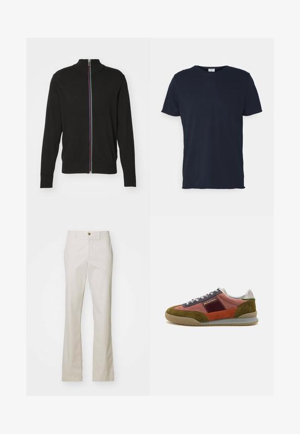 PS Paul Smith ZIP THRU - Mikina so zipsom - blacks; Námornícky modré bavlnené tričko s okrúhlym výstrihom a krátkymi rukávmi, s hladkou textúrou a jednoduchým dizajnom, bez viditeľných vzorov alebo akcentov.; J.LINDEBERG LOIS CLOUD PANTS - Nohavice - moonbeam; PS Paul Smith DOVER - Tenisky - pink