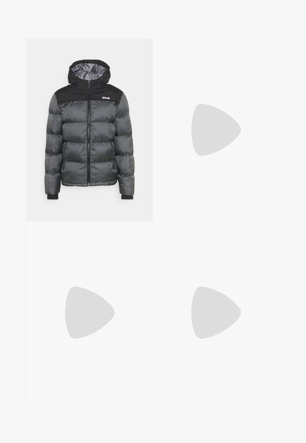 Schott UTAH - Vinterjakker - anthracite; Sort strikket pullover med høj krave, lynlås lukning, ribbede mansjetter og søm, med en glat tekstur og en tætsiddende silhuet.; Sorte bukser lavet af et glat stof med lige ben, bæltestropper og to sidelommer. Klassisk look uden udsmykninger.; Sorte læder derby-sko med en glat overflade, rund tå, snøre-design og en tyk, robust gummisål.