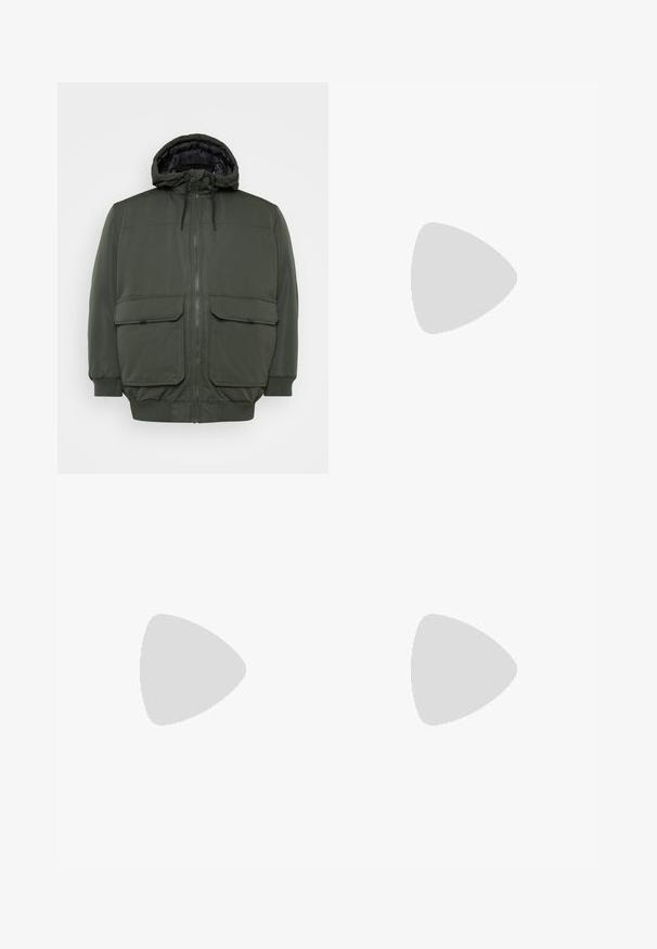 Jack & Jones JJCONSTRUCT  - Veste d'hiver - rosin; T-shirt vert clair à manches courtes avec un col rond et une coupe décontractée ; fabriqué dans un matériau doux avec une texture lisse.; Jeans en denim bleu clair avec une coupe droite, dotés d'un bouton de fermeture, de cinq poches et d'un léger décoloration sur les cuisses et l'ourlet.; Sneaker en cuir noir avec des rayures blanches, semelle en caoutchouc texturée et devant à lacets. Présente une étiquette de marque sur la languette.
