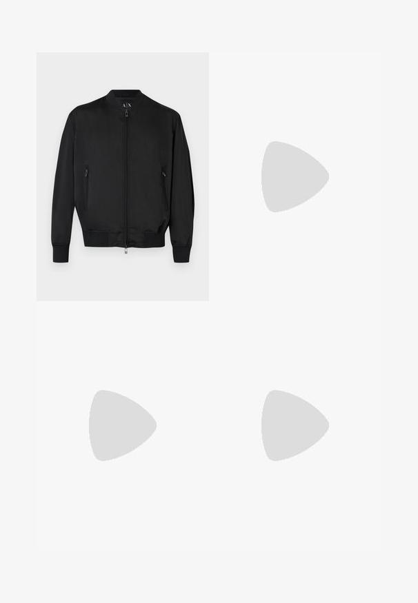 Blouson bomber noir avec fermeture éclair frontale, poches latérales zippées, poignets et ourlet côtelés, et petit logo embossé sur la poitrine.; Polo bleu marine à manches courtes avec patte à trois boutons et ourlet côtelé, présenté sur un fond clair uni.; Pantalon de survêtement noir en coton doux, doté d'une ceinture élastique avec cordons de serrage et de poignets fuselés pour un ajustement serré.; Baskets en suède noir avec semelles en caoutchouc blanc, dotées de lacets ronds, d'un design basse et d'une texture lisse.