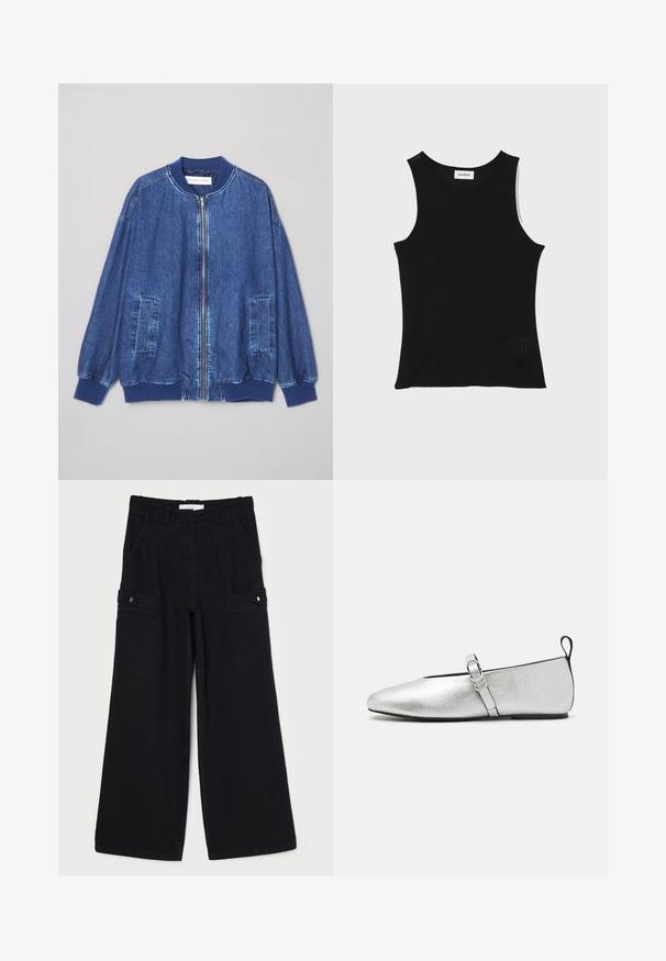 Veste bomber en denim bleu foncé avec fermeture éclair sur le devant, poignets côtelés, deux poches latérales et une texture lisse avec des coutures contrastées.; Débardeur noir à côtes avec un encolure ronde et de larges bretelles, présentant une finition texturée subtile et un petit détail en mesh au bas.; Pantalons cargo larges noirs en tissu doux avec poches avant, poches cargo latérales et grandes passants de ceinture. Fini texturé.; rag & bone SPIRE MARY JANE - Babies - silver