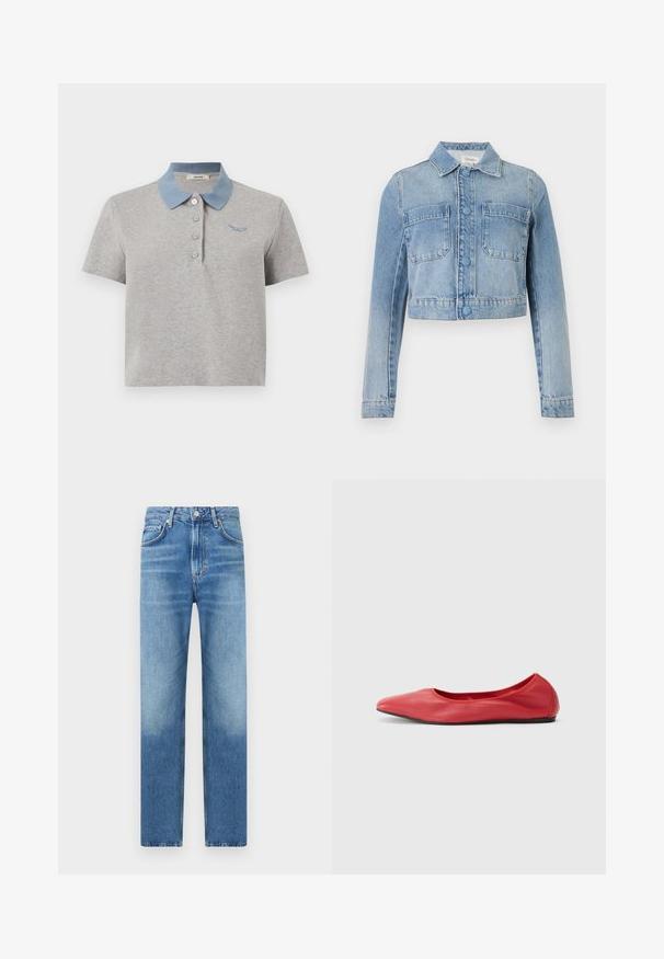 Γαλάζιο cropped denim μπουφάν με μακριά μανίκια, κούμπωμα με κουμπιά, δύο μπροστινές τσέπες στο στήθος και κλασικό γιακά.; Γκρι κοντομάνικο πόλο με ανοιχτό μπλε γιακά, τέσσερα λευκά κουμπιά και μικρό μπλε κεντημένο λογότυπο στο αριστερό στήθος.; Ανοιχτό μπλε τζιν παντελόνι με ίσια γραμμή, πέντε τσέπες και διακριτές φθορές στα κάτω άκρα. Τυπικό κουμπί και φερμουάρ.; Filippa K REY FLATS - Μπαλαρίνες - bright red