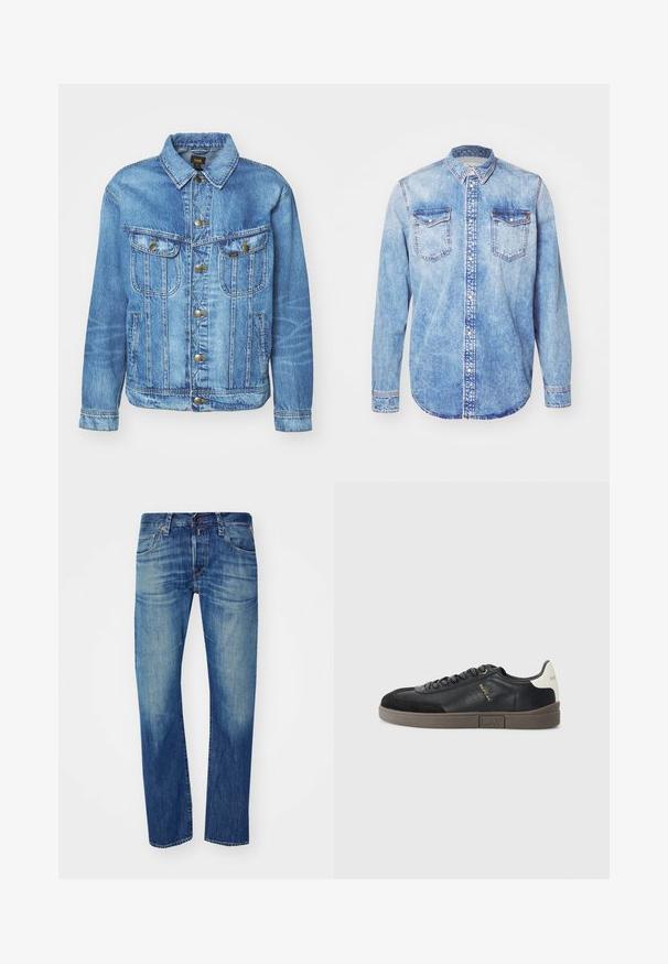 Chaqueta de mezclilla azul claro con un diseño clásico, con cierre de botones, dos bolsillos en el pecho y cuello con solapa. Textura suave, estilo casual.; Camisa de mezclilla azul claro con mangas largas, cuello abotonado, dos bolsillos en el pecho y costuras en contraste. Dobladillo redondeado y corte clásico.; Jeans de mezclilla azul con corte recto, que presentan detalles descoloridos, diseño de cinco bolsillos y cierre de botón en la cintura.; Replay POLYS SCENT - Zapatillas - black/off white