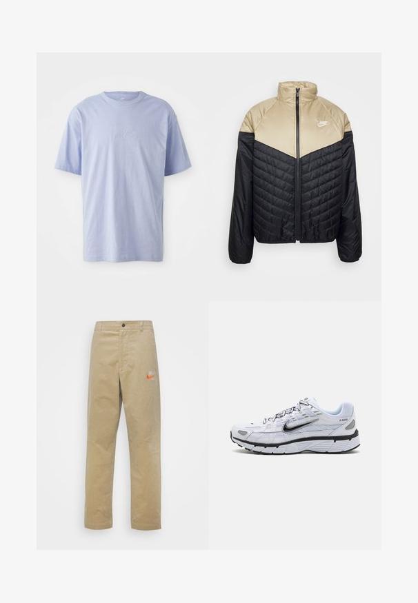 Nike Sportswear M NK WR MIDWEIGHT PUFFER - Winterjas - black/khaki/sail; Lichtblauwe katoenen T-shirt met een ronde hals en korte mouwen. Kenmerkt zich door een reliëf "nike" logo op het midden van de voorkant. Zachte textuur.; Nike Sportswear TREND PANT - Broek - khaki/team orange/khaki; Witte hardloopschoen met een bovenkant van mesh, ronde neus, zwarte accenten en een geëtst zool. Kenmerken van veters en branding aan de zijkant.