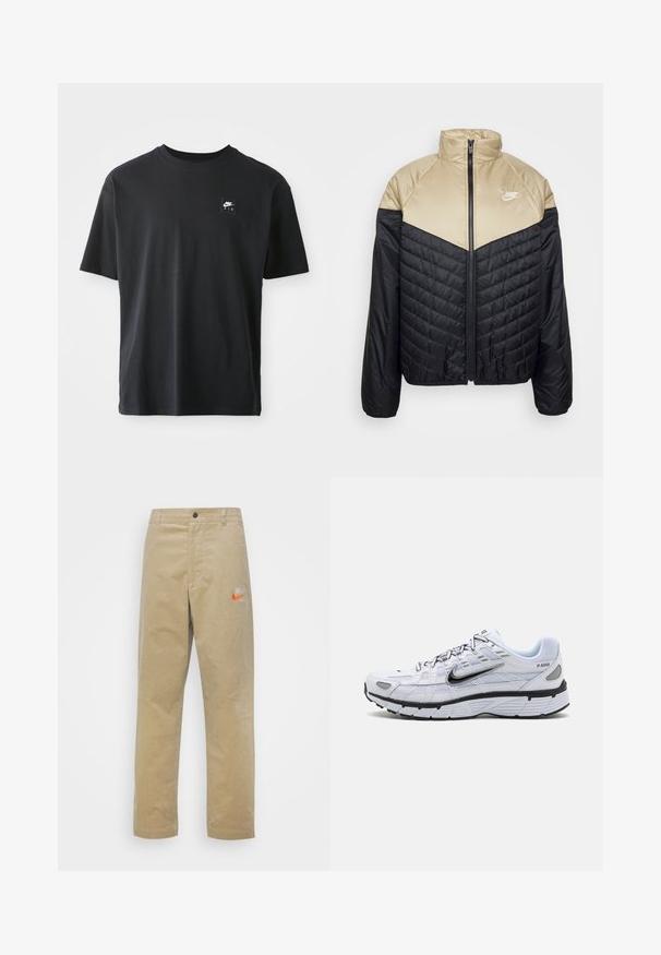 Nike Sportswear M NK WR MIDWEIGHT PUFFER - Vinterjakker - black/khaki/sail; Sort bomulds t-shirt med korte ærmer, rund hals, med et lille rektangulært logo med "NIKE AIR" i hvidt på venstre bryst.; Nike Sportswear TREND PANT - Bukser - khaki/team orange/khaki; Hvide løbesko med mesh-overdel, rund tå, sorte accenter og mønstret sål. Har snøring og branding på siden.