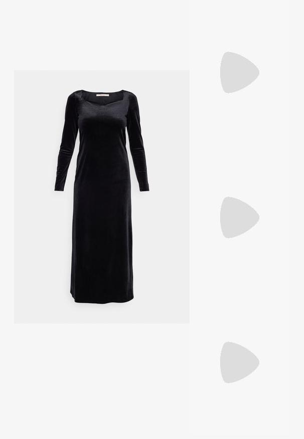 ONLY ONLSCARLET DRESS - Cocktailkjole / festkjole - black; Sorte læder Chelsea-støvler har en glat overflade, elastiske sidetillæg, en løftestang og en kraftig gummisål med en tekstureret slidbane.; Metallic sølvbriller med runde linser og en tynd ramme. Sorte tempelspidser giver kontrast. Justerbare næsepuder medfølger.; Klynge af seks uregelmæssigt formede, gennemsigtige og reflekterende glaslignende stykker arrangeret på en hvid baggrund.