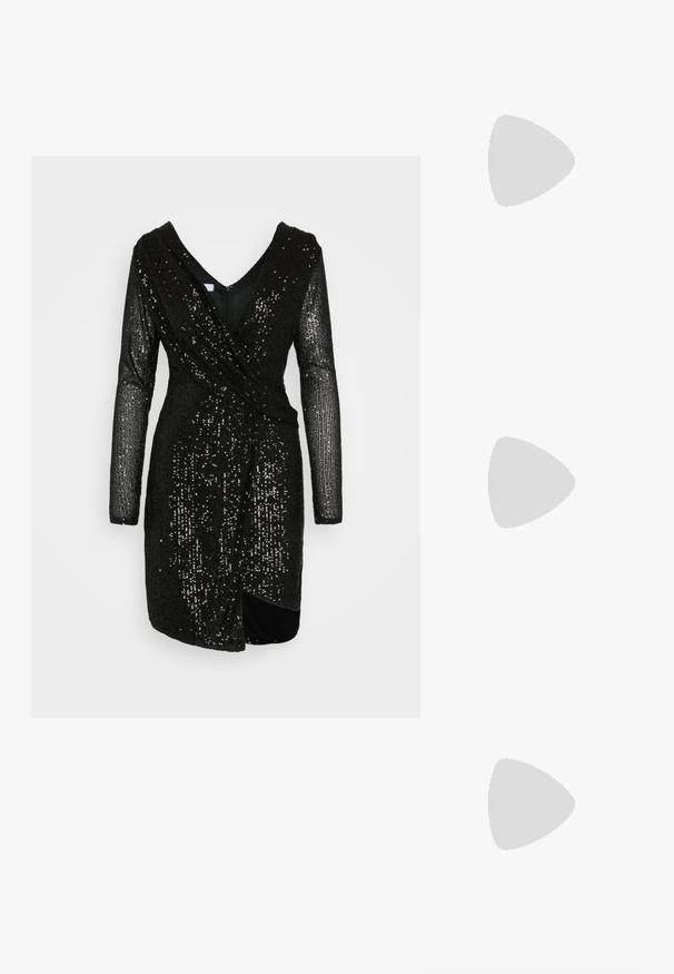 WAL G. PARTY SASHA DRESS - Kokteilikleit/peokleit - black; Mustmust musta kõrge kontsaga king, millel on terav nina, sile tekstuur ja õhuke stiletto konts. Klassikaline disain elegantselt voolujoonelisena.; Metallik hõbedane käekott, millel on ümbriku disain, kaunistatud tekstuuriga mustriga, millel on eemaldatav kett. ; Pikad hõbedased kõrvarõngad, millel on rida selgeid, facettide lõikega kristalle kaskaadsetes lõngades, millel on erinevad pikkused ja kujundid.